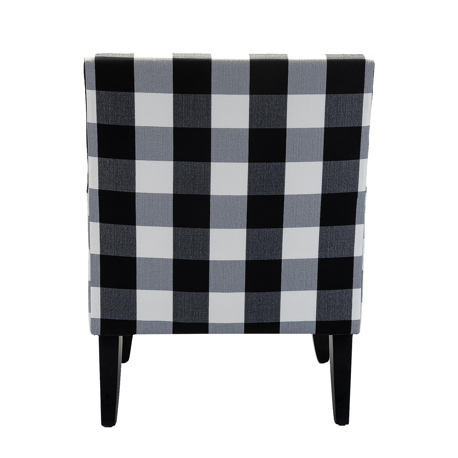 Upholstery Armchair Accent Chair Sofa Couch Wood Legs Nailhead Trim Home Living Room Bedroom Plaid White Black