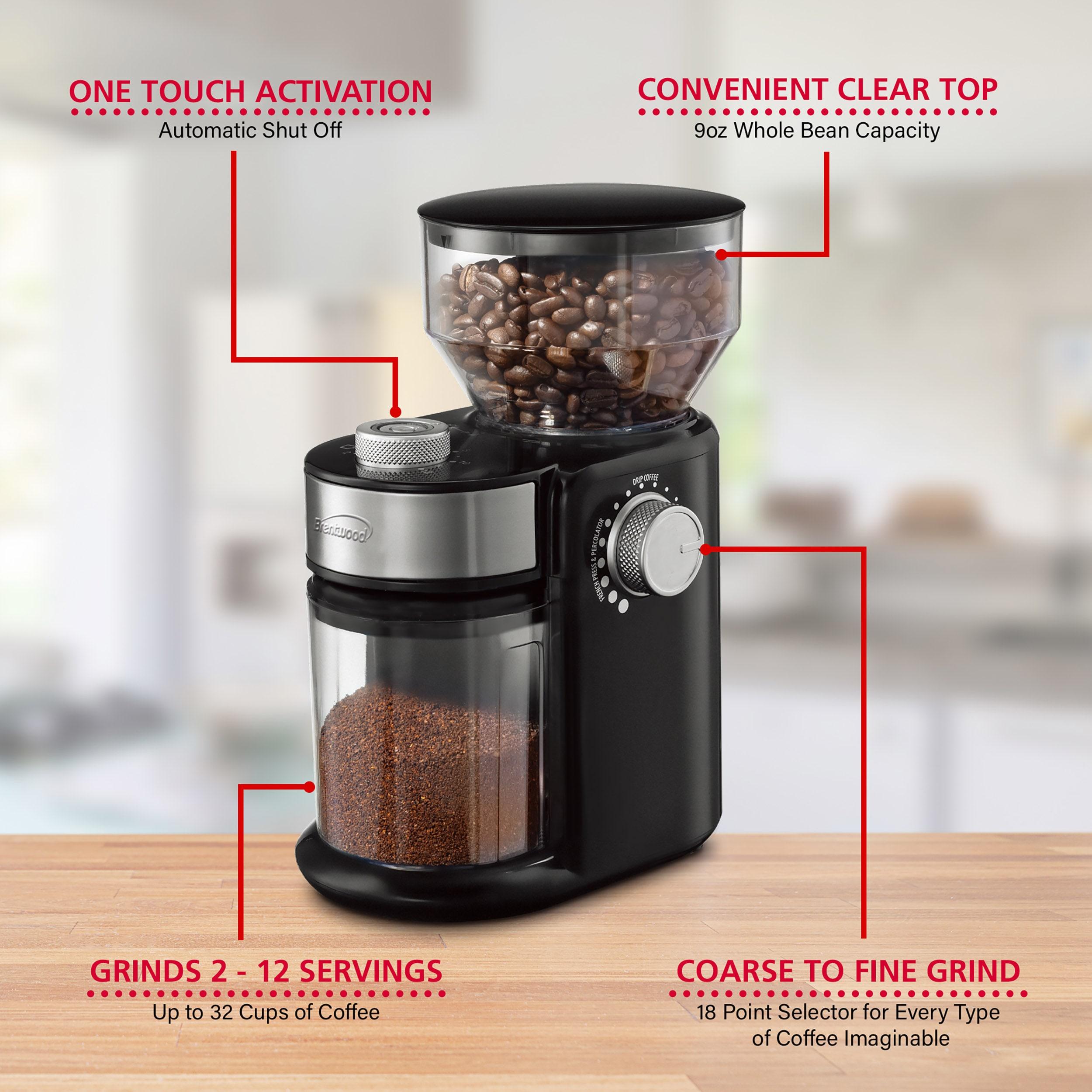 Brentwood 32-Cup Electric Automatic Burr Coffee Grinder in Black