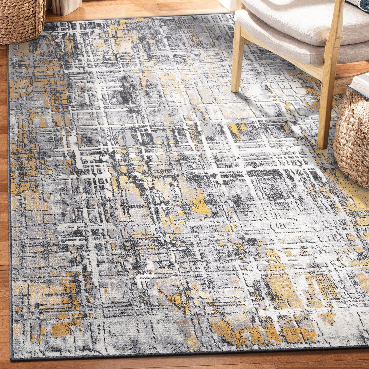 World Rug Gallery Distressed Abstract Stain Resistant Soft Area Rug - Yellow 5'x7'