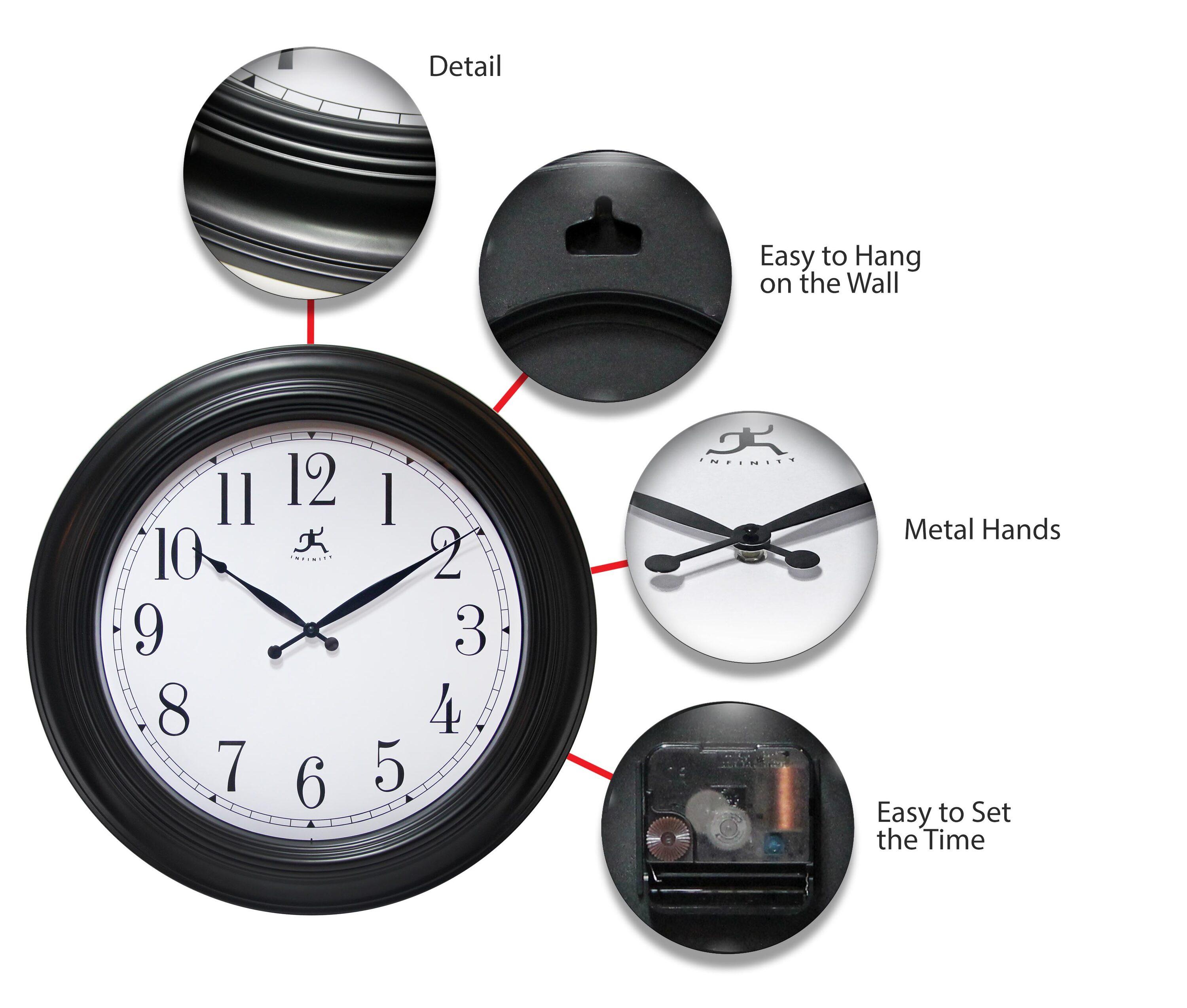 24" Classic Wall Clock Black - Infinity Instruments: Easy-to-Read, Modern Decor, Indoor Use