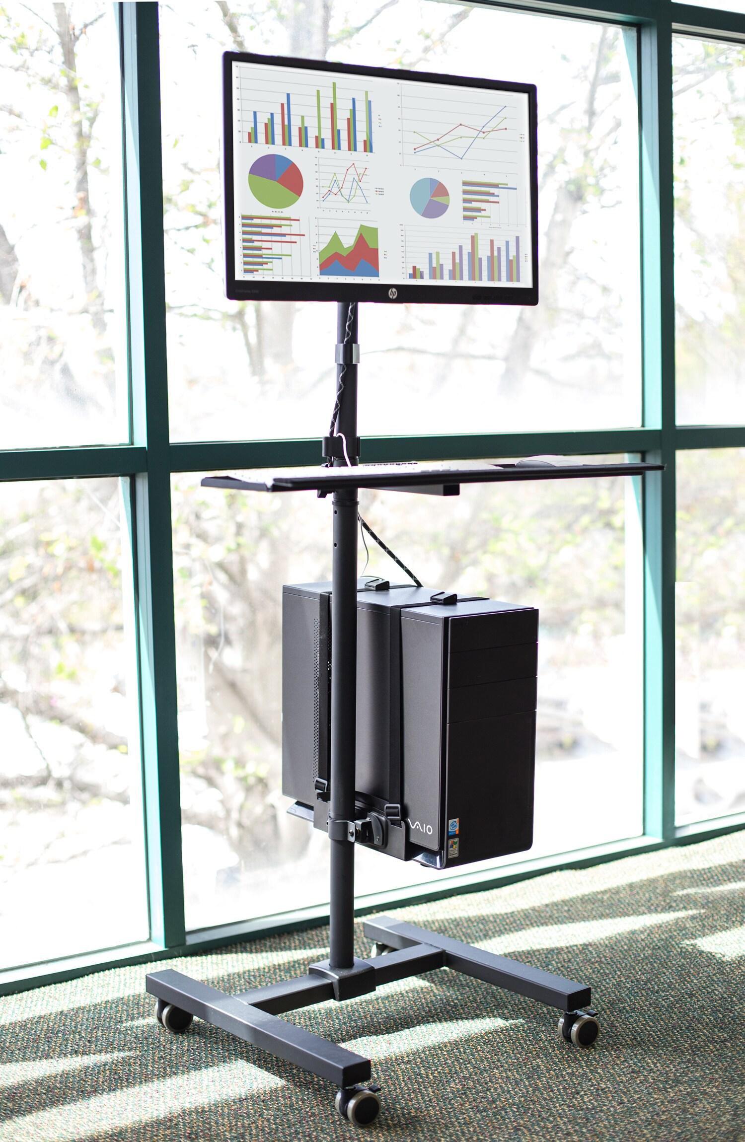 Mount-it Mount-It! Height Adjustable Rolling Computer Cart, Workstation with Tray Monitor Mount & CPU Holder