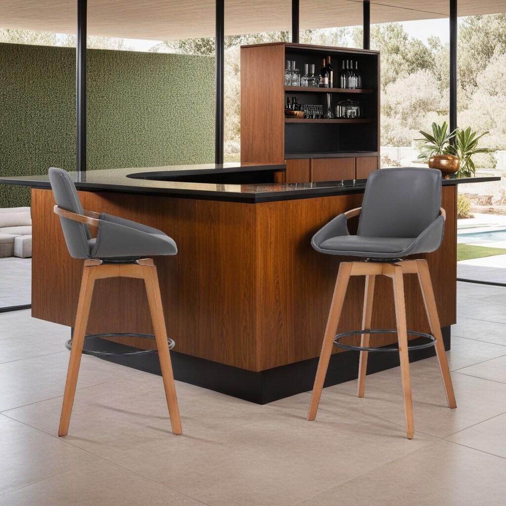 30" Baylor Faux Leather Wood Swivel Barstool - Armen Living