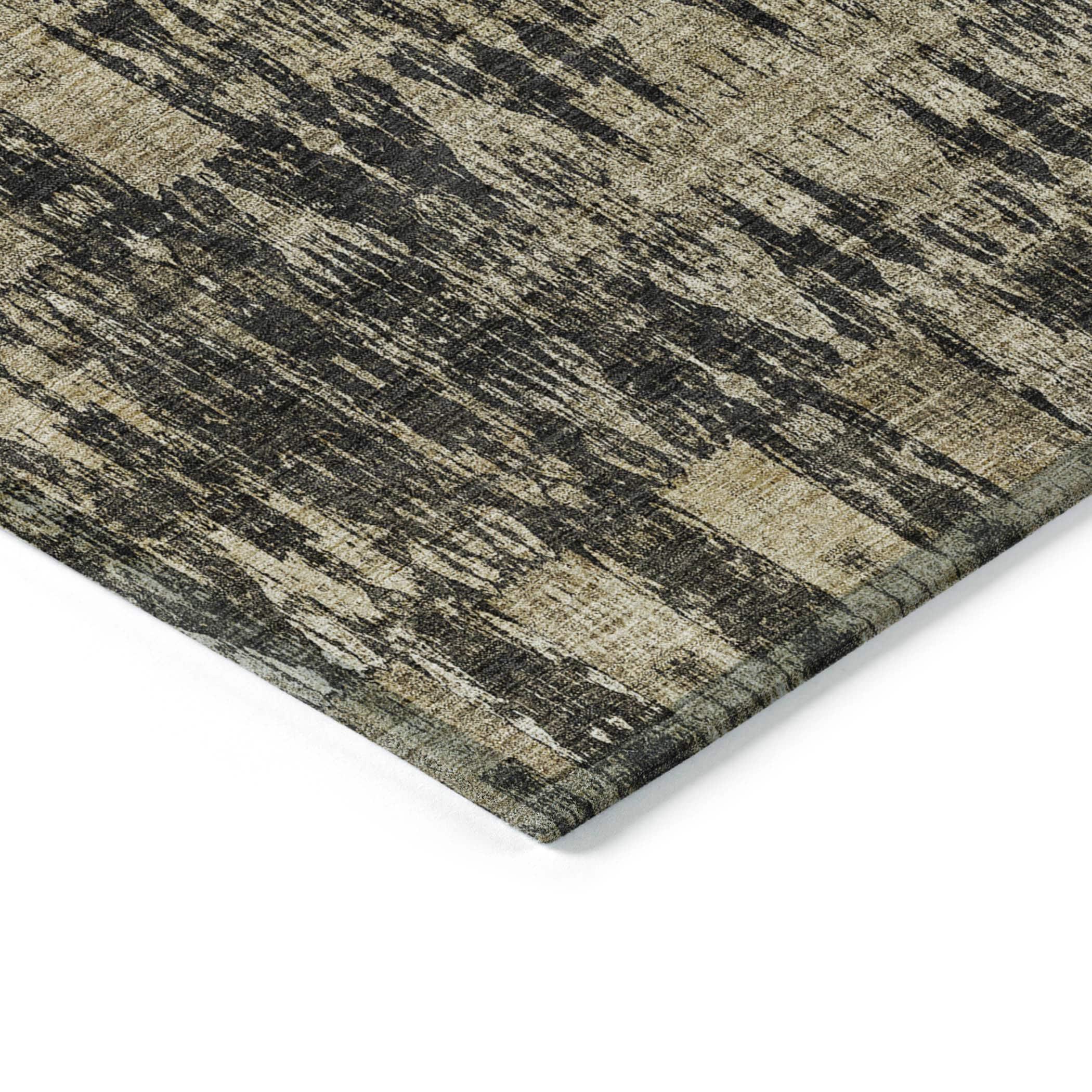 Black and Beige Moroccan Motif Washable Runner Rug