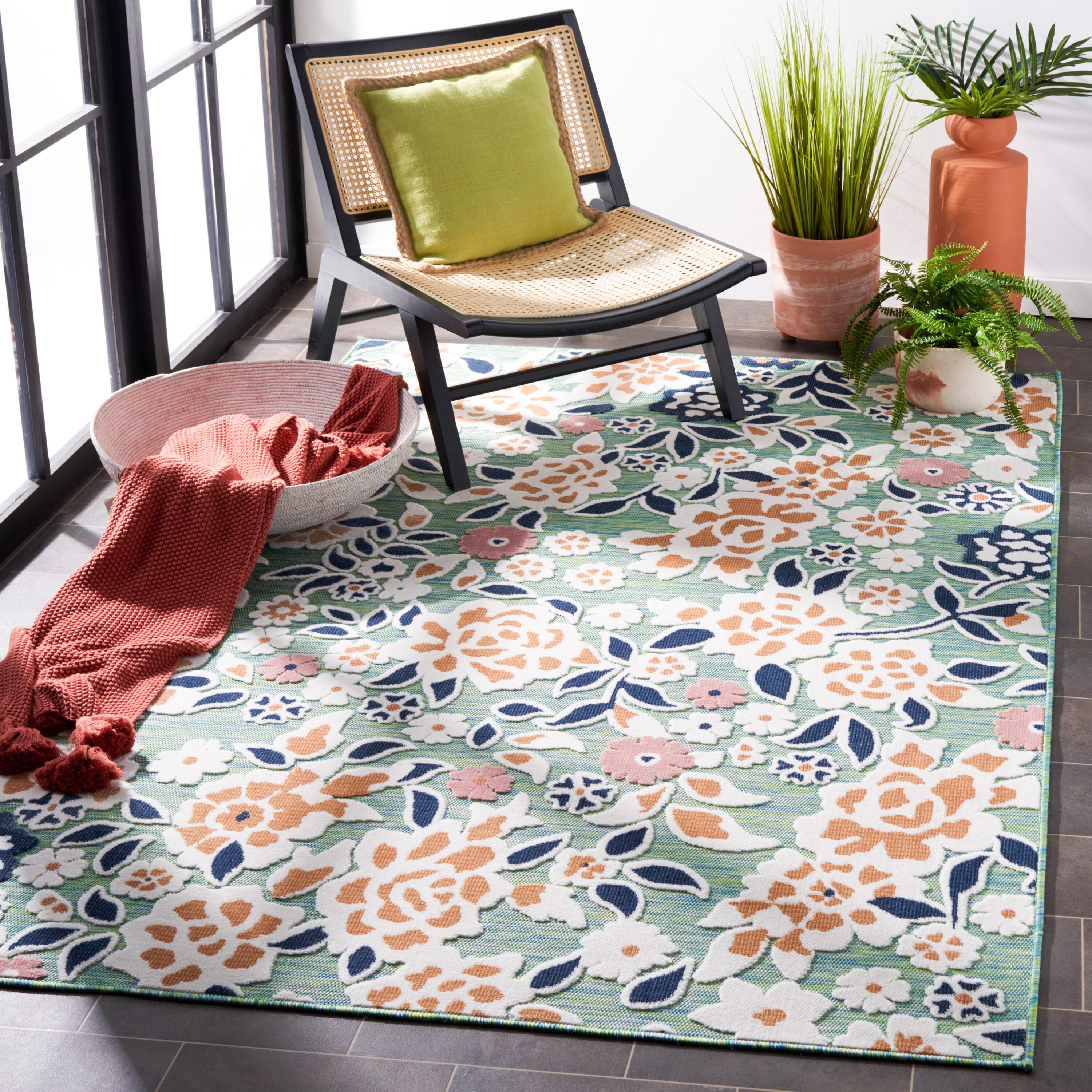 Cabana CBN485 Power Loomed UV Resistant Indoor/Outdoor Area Rug - Green/Navy - 8'x10' - Safavieh