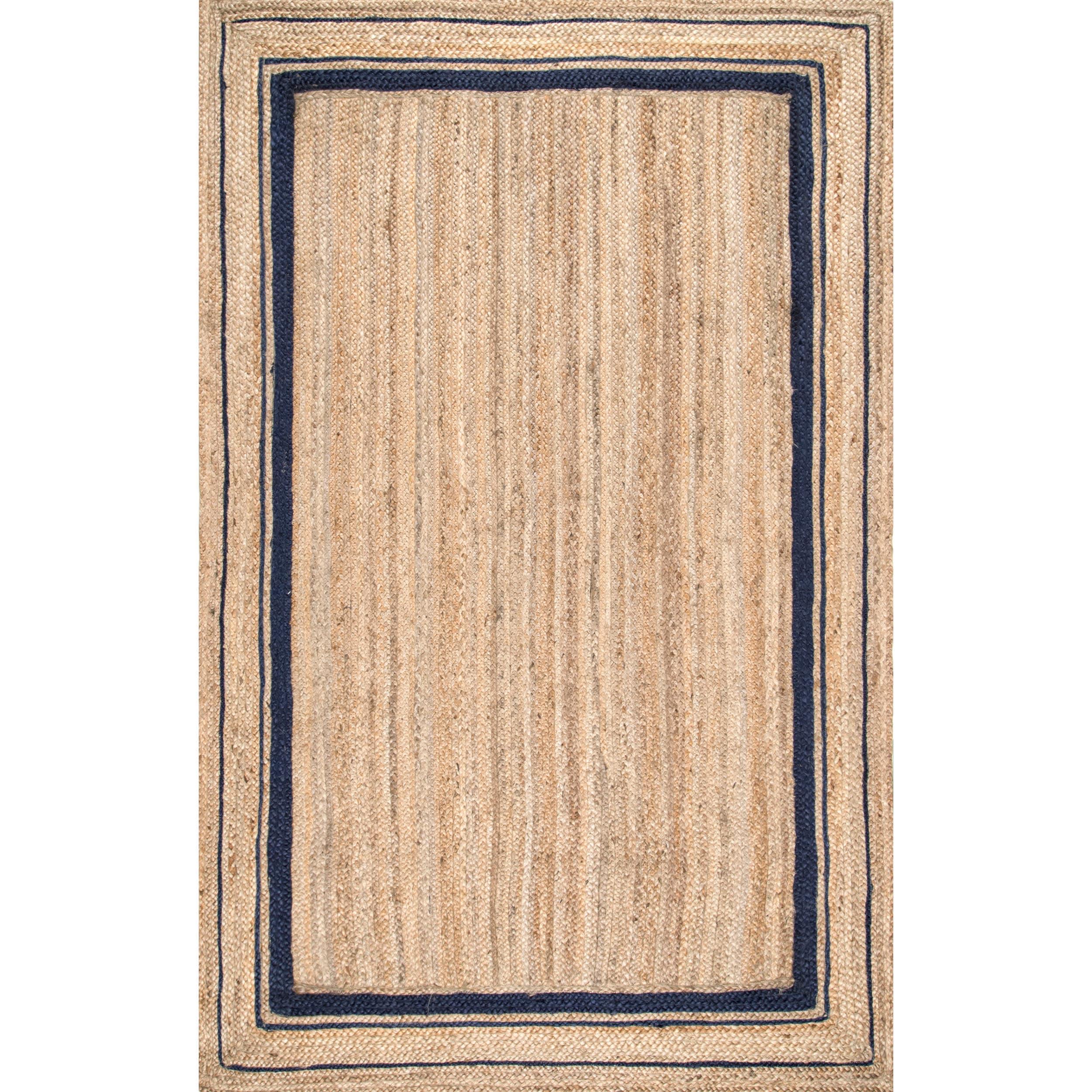 nuLOOM Rikki Coastal Braided Jute Area Rug, Square 4' x 4', Navy