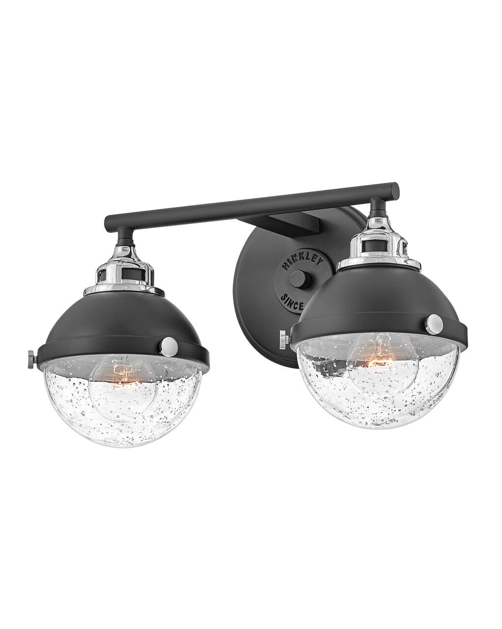 Fletcher Black Chrome 2-Light Outdoor Vanity Sconce with Clear Seedy Glass