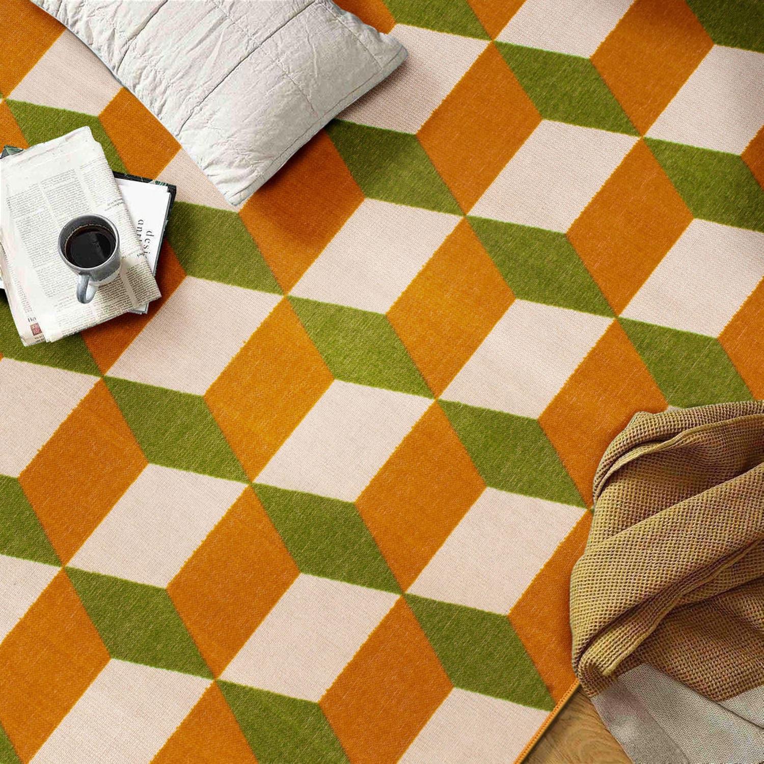 World Rug Gallery Contemporary Geometric Flatweave Indoor/Outdoor Area Rug - ORANGE 5' X 7':  Quick Dry,  UV Resistant