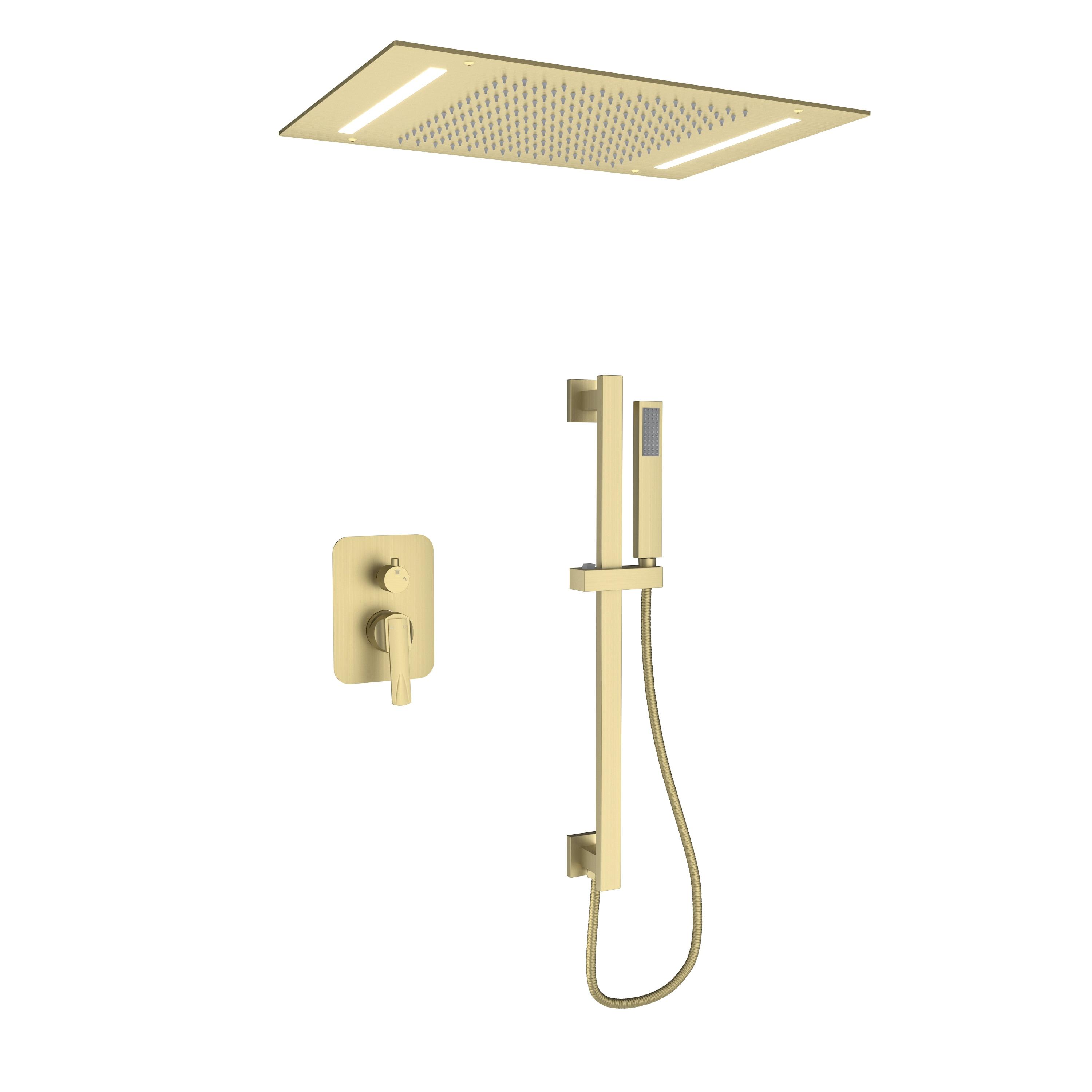 Brushed Gold Adjustable Ceiling Mounted Shower System with Handheld