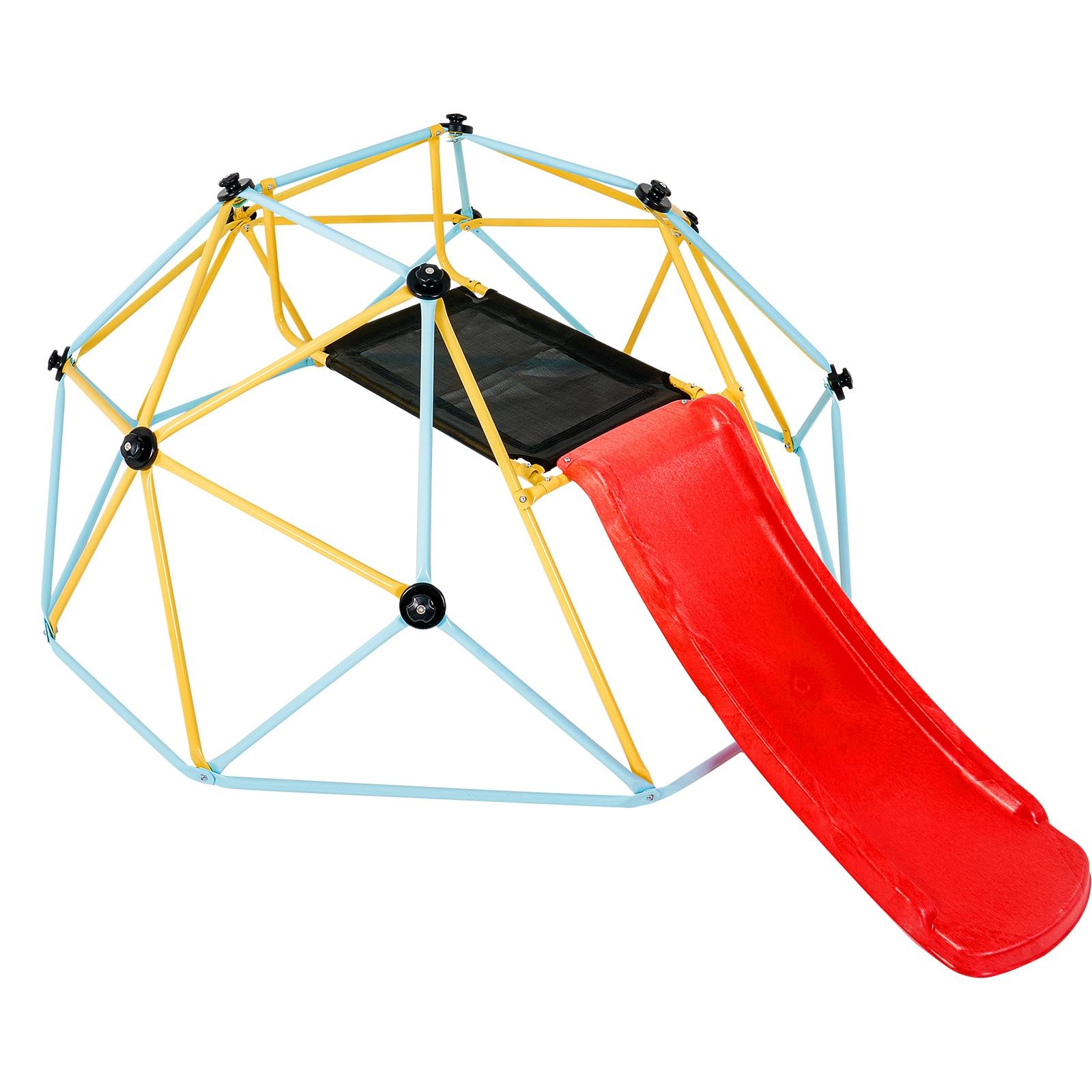 8FT Geometric Dome Climber with Red Slide and Steel Frame