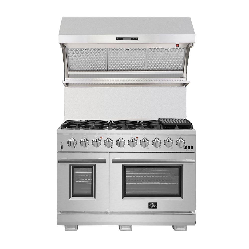 Capriasca 48-inch Gas Range Stainless Steel, 8 Brass Burners 160,000 BTU, 6.58 cu.ft. Double Ovens