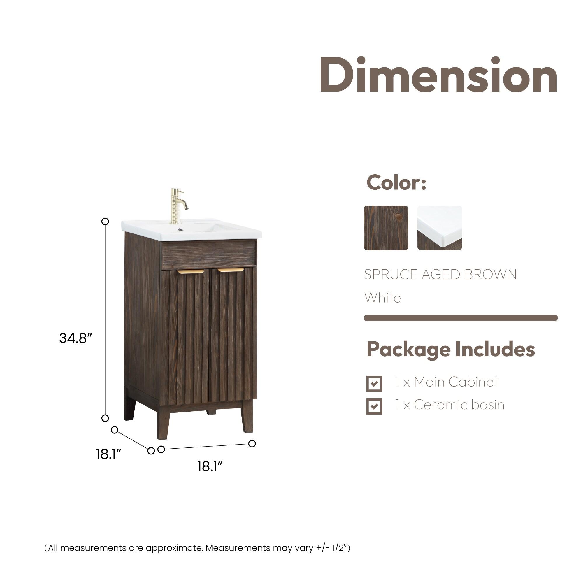 Palos 18" Single Bath Vanity in Spruce Antique Brown with White Ceramic Basin