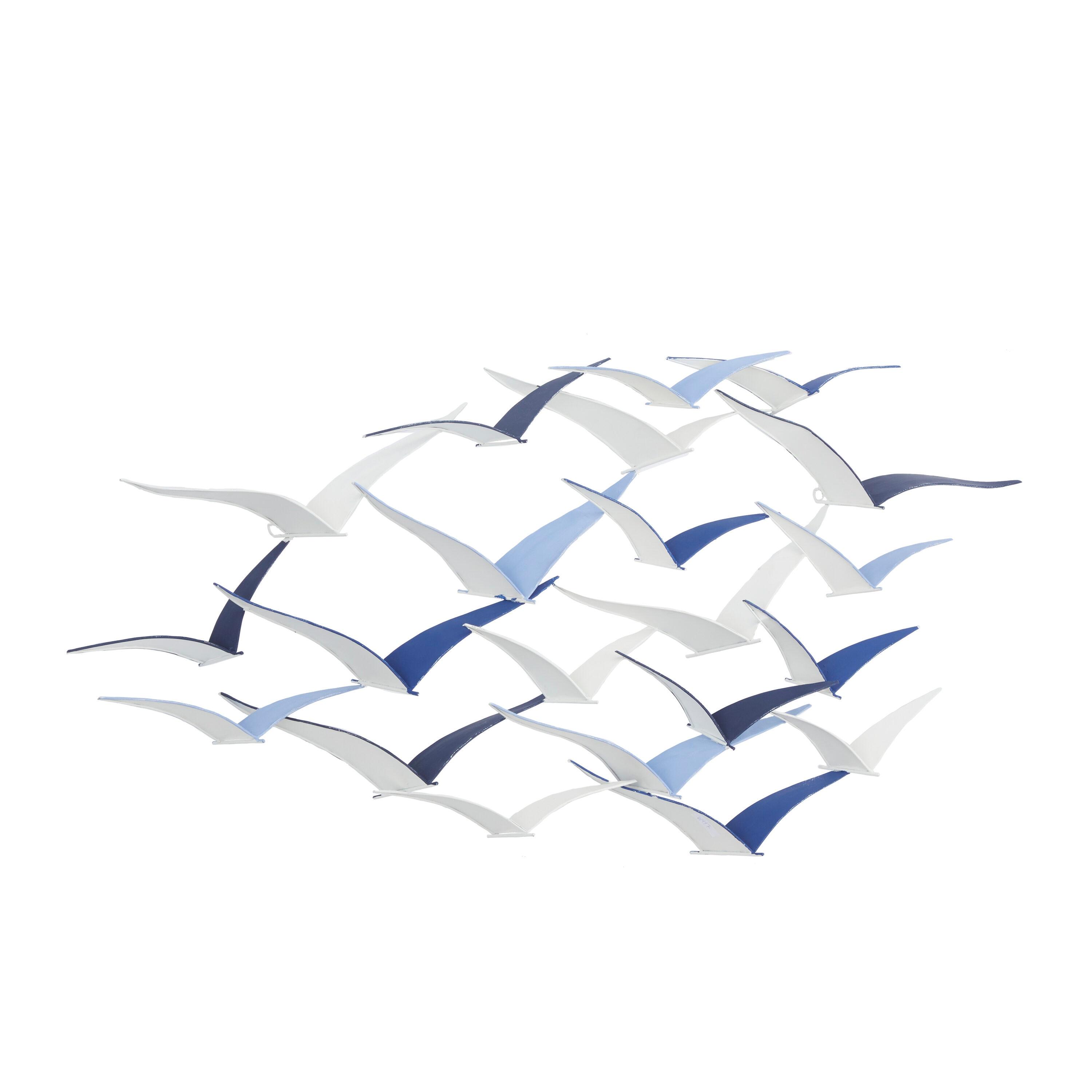 Metal Bird Flying Flock Wall Decor Blue - Olivia & May: Iron Nautical Art, Vertical Orientation, Spot Clean