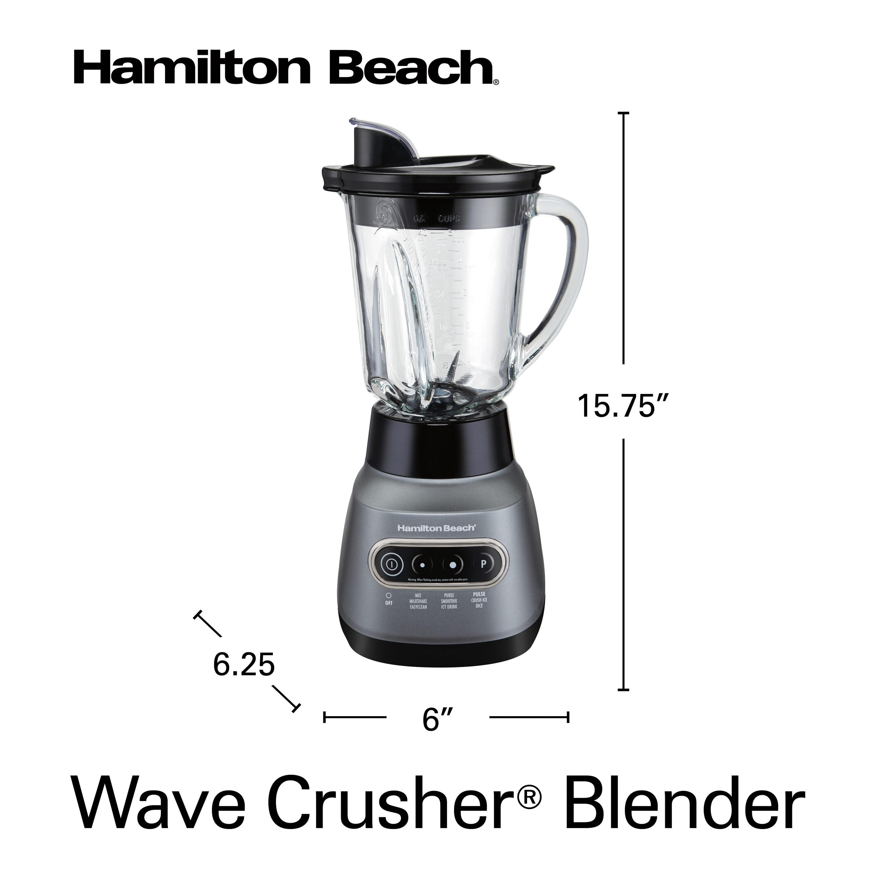 Hamilton Beach Wave Crusher Blender, 40 oz Glass Jar and 20 oz Travel Jar for Shakes and Smoothies, Grey, 58181