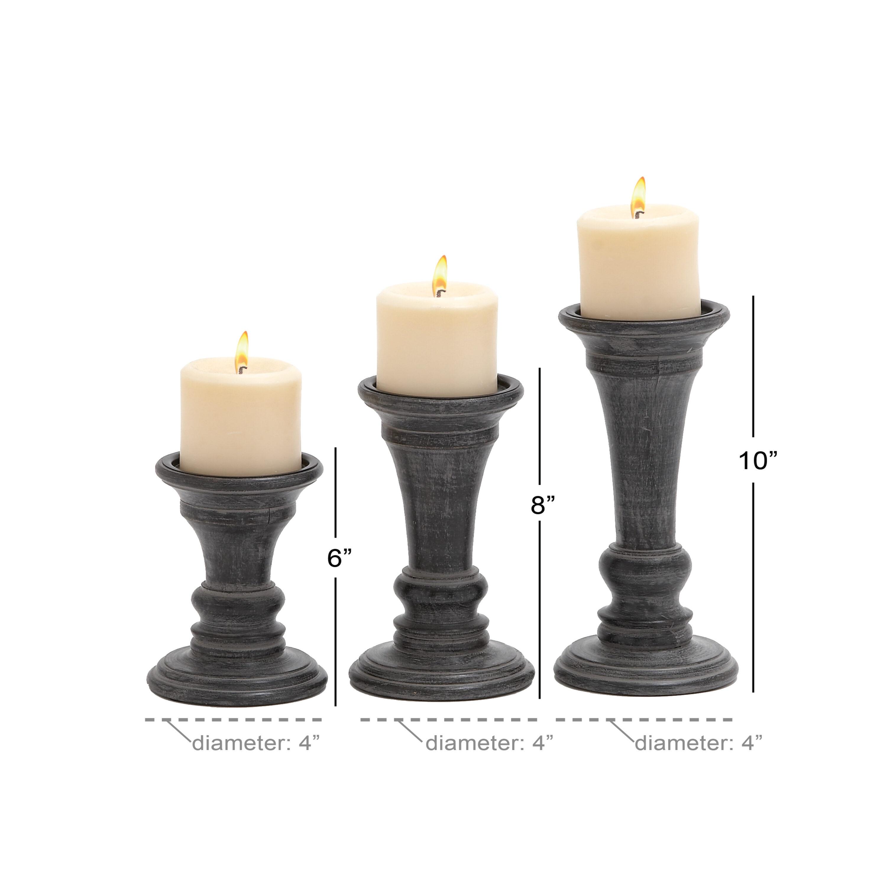 DecMode 3 Candle Black Mango Wood Candle Holder, Set of 3