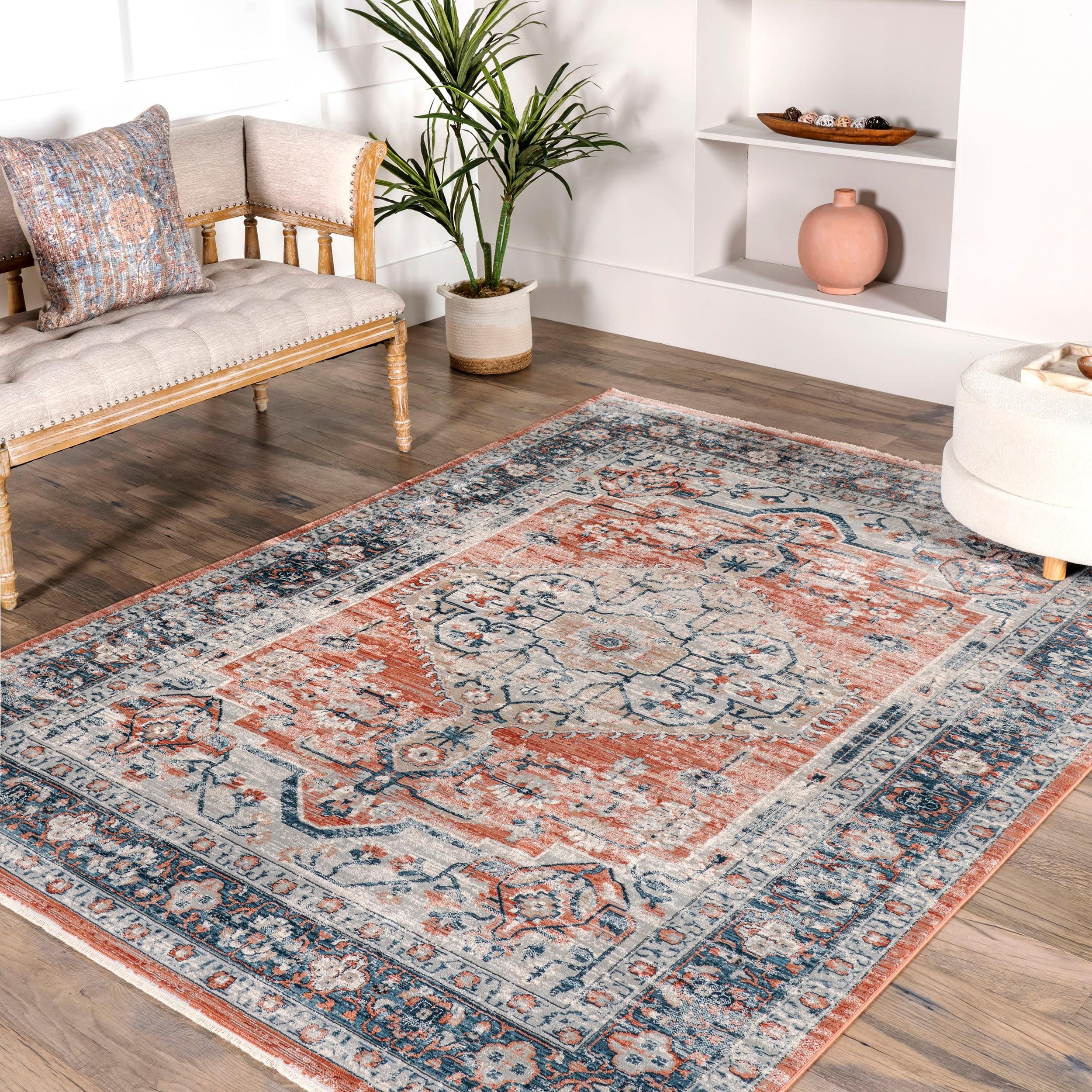 Nuloom Zara Medallion 3x5 Accent Indoor Area Rug for Living Room Bedroom Dining Room Entryway Kitchen, Rust/Blue