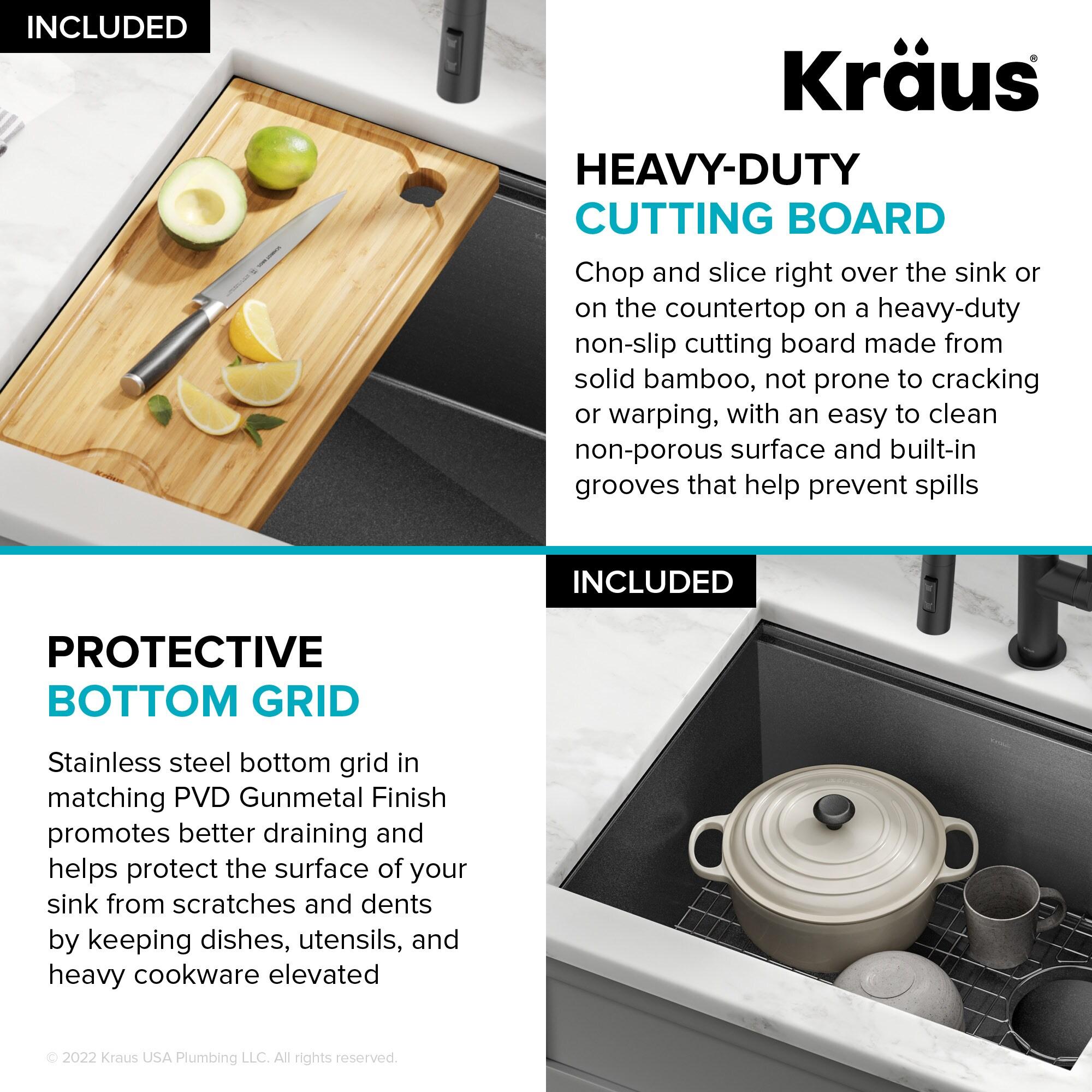 KRAUS Kore™ Undermount Workstation 16 Gauge Black Stainless Steel Single Bowl Kitchen Sink in PVD Gunmetal Finish