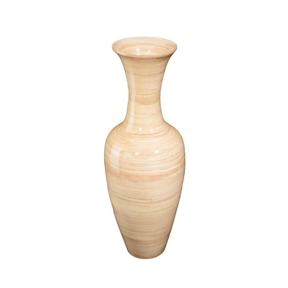 Hasting Home 28" Tall Handcrafted Natural Bamboo Vase, Decorative Classic Floor Vase, Beige