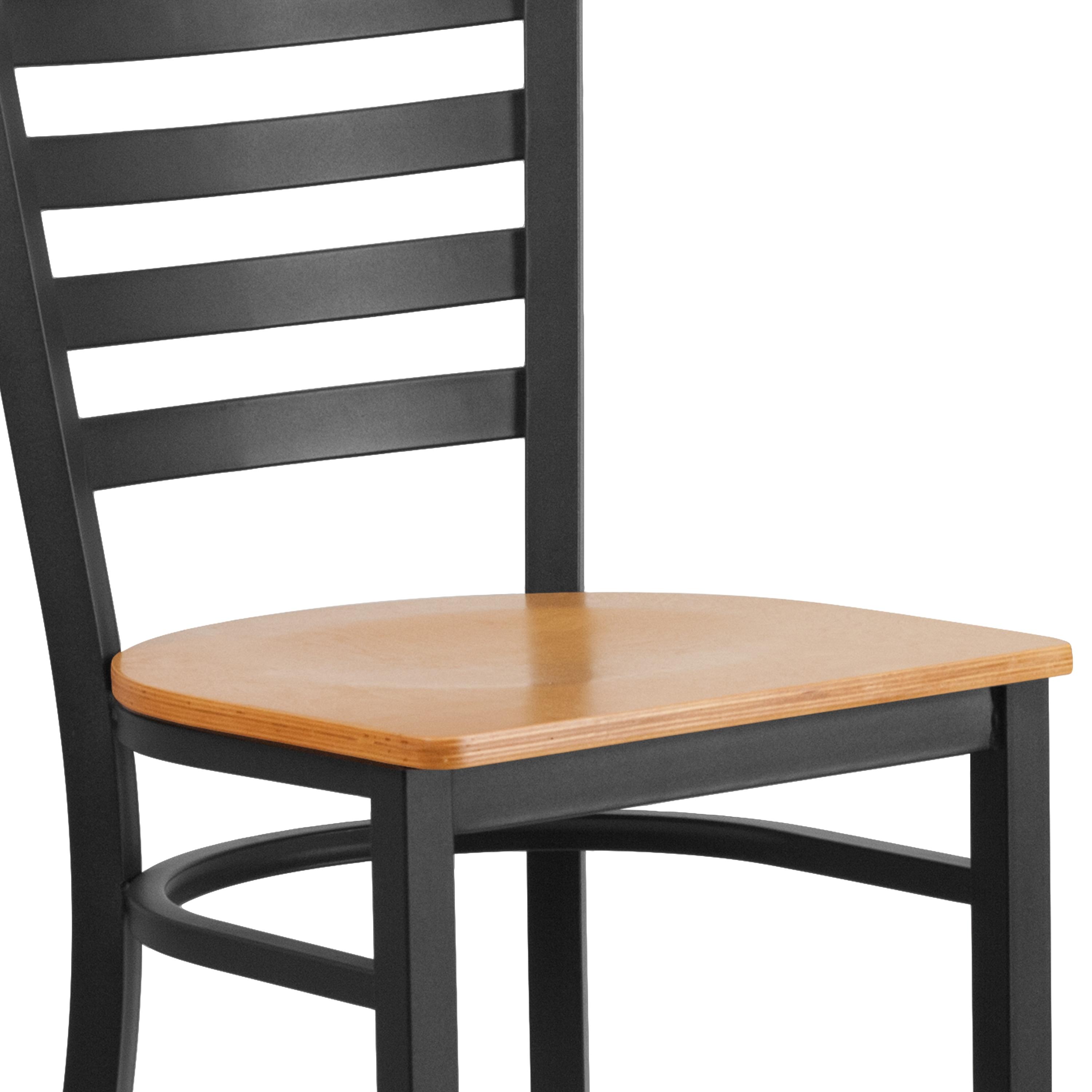 Flash Furniture HERCULES Series Black Ladder Back Metal Restaurant Barstool - Natural Wood Seat