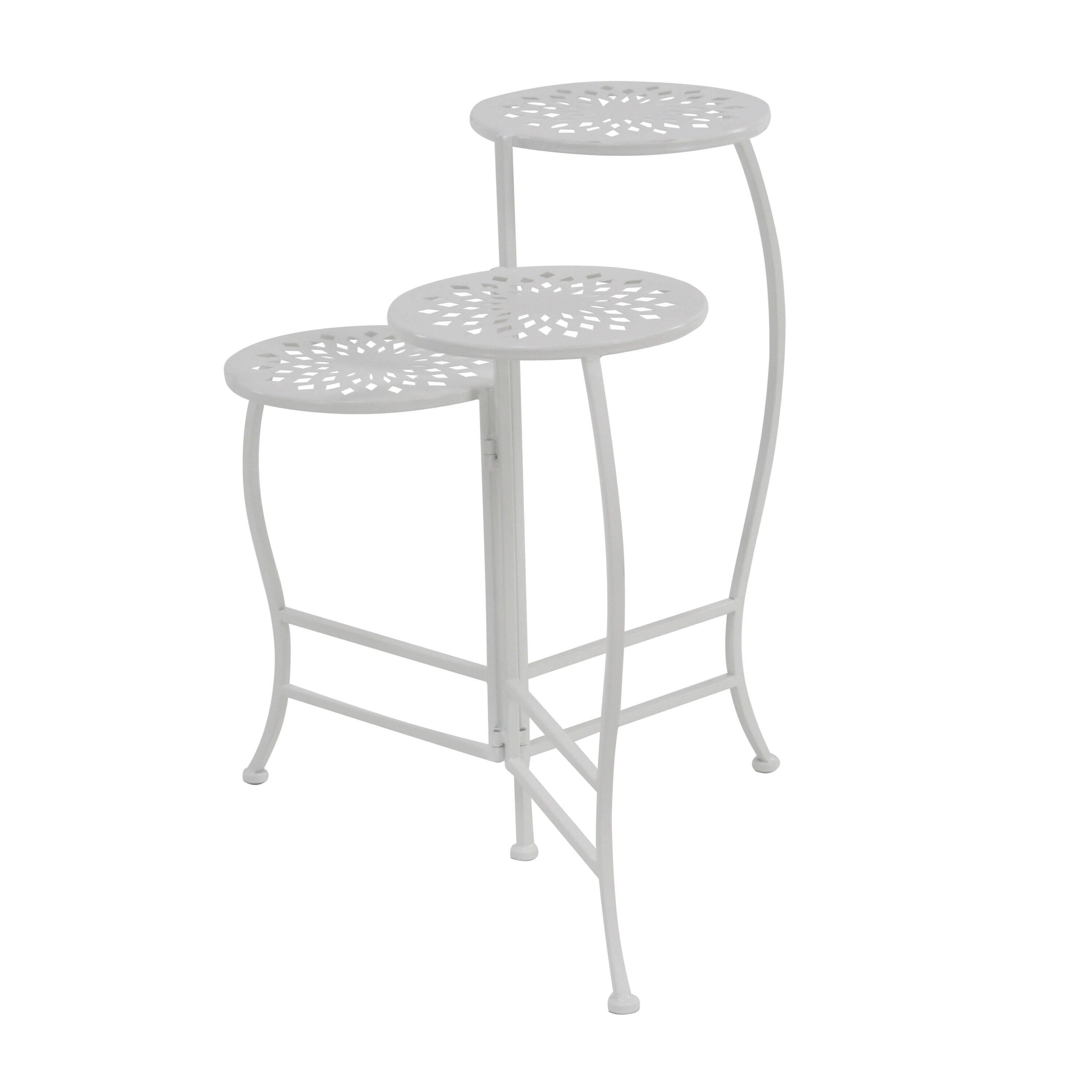 24" White Metal 3-Tier Folding Plant Stand