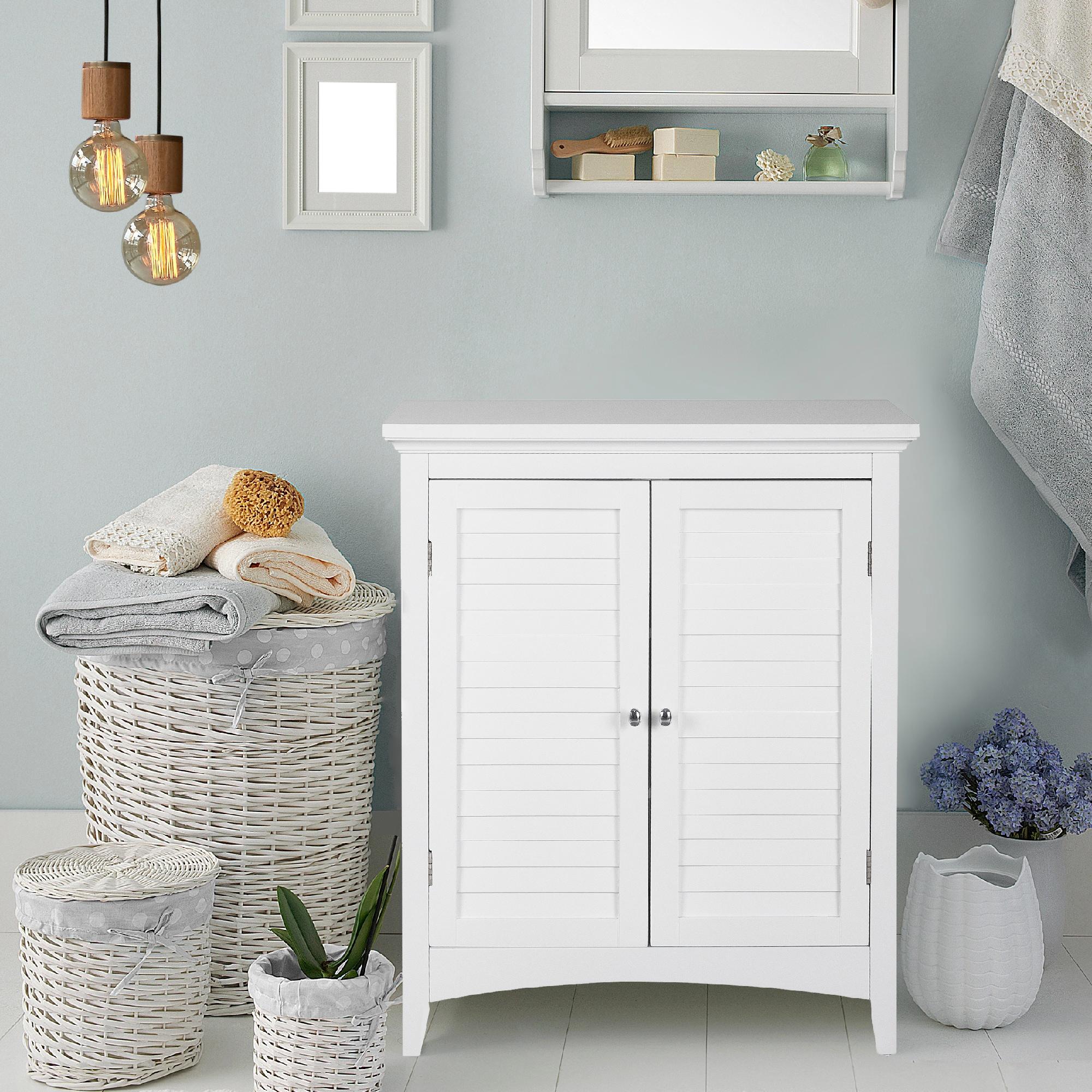 White Engineered Wood Bathroom Floor Cabinet with Adjustable Shelving