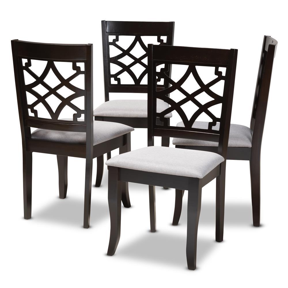 Gray Upholstered Oak Wood Dining Chairs with Cut-Out Back, Set of 4