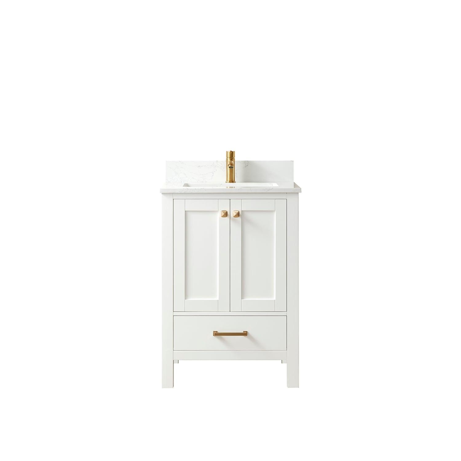 Shannon 24" Single Sink Bathroom Vanity White Stone Top in White No Mirror