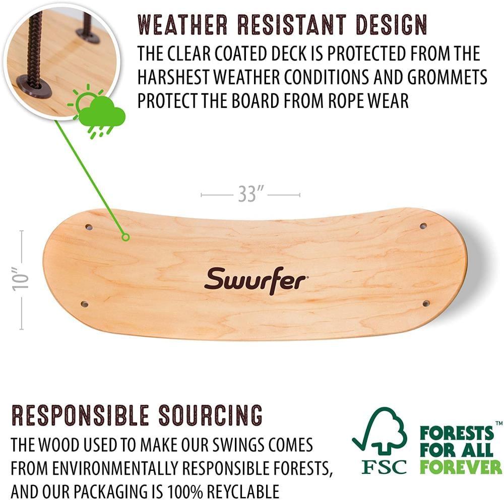 Swurfer The Original Stand up Surfing Swing, Wooden Outdoor Swing for Kids and Adults