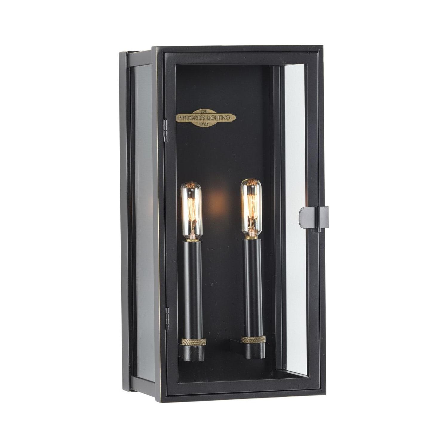 Progress Lighting Stature 2-Light Outdoor Wall Lantern, Oil Rubbed Bronze, Clear Glass Shade