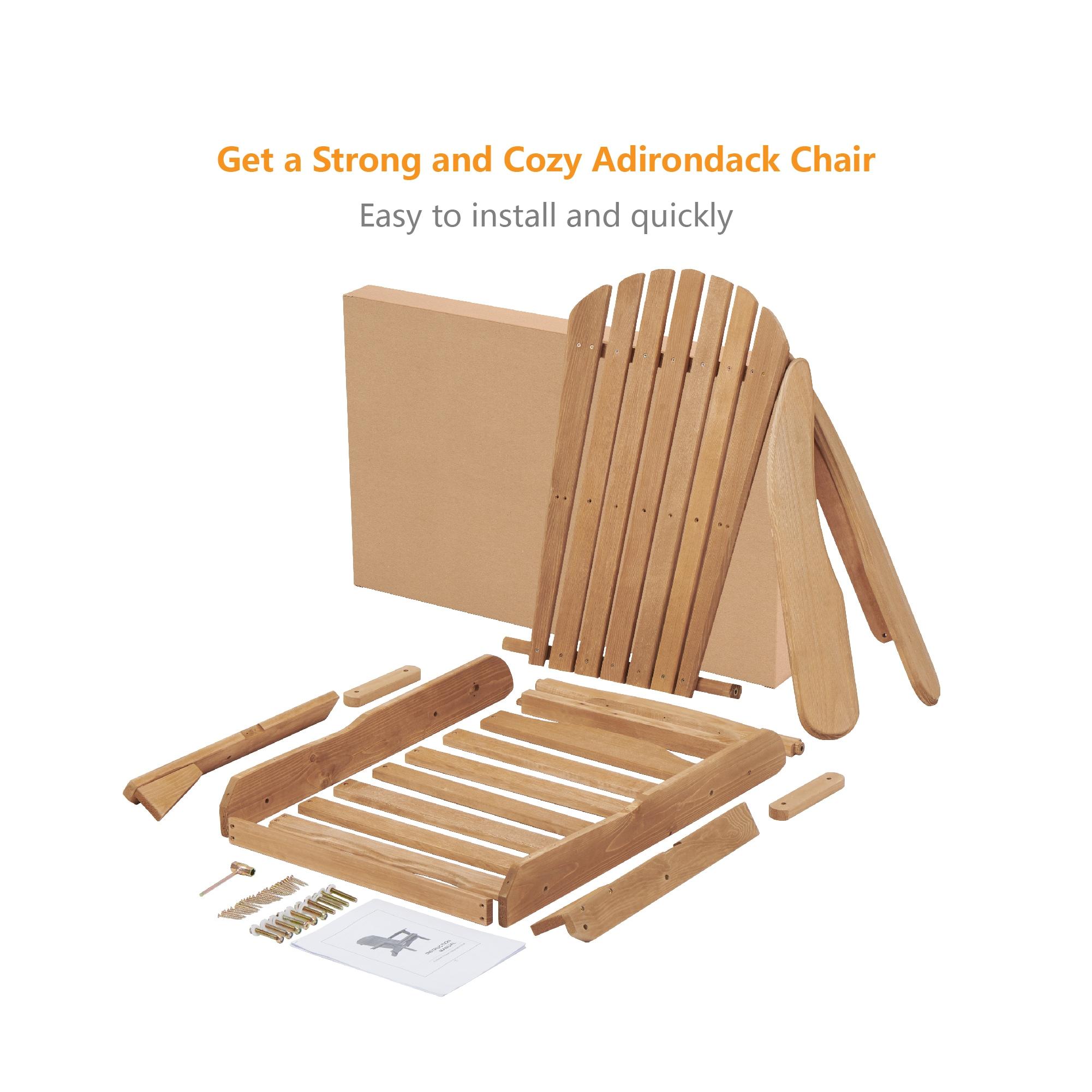 CLEARANCE! Wooden Outdoor Folding Adirondack Chair Set of 2 Wood Lounge Patio Chair for Garden,Garden, Lawn, Backyard, Deck, Pool Side, Fire Pit,Half Assembled,