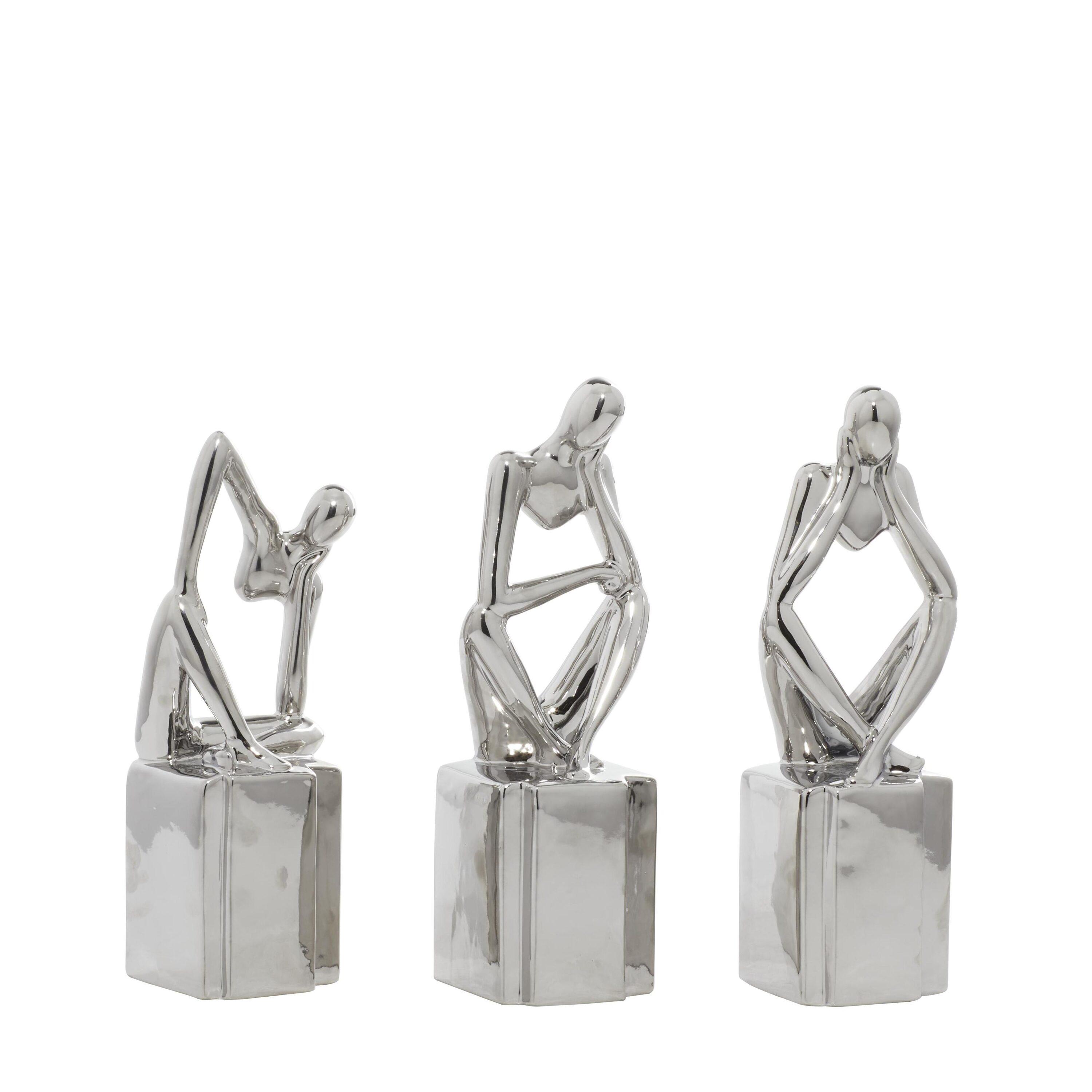 CosmoLiving by Cosmopolitan Porcelain Ceramic Sitting Thinker People Decorative Sculpture Set