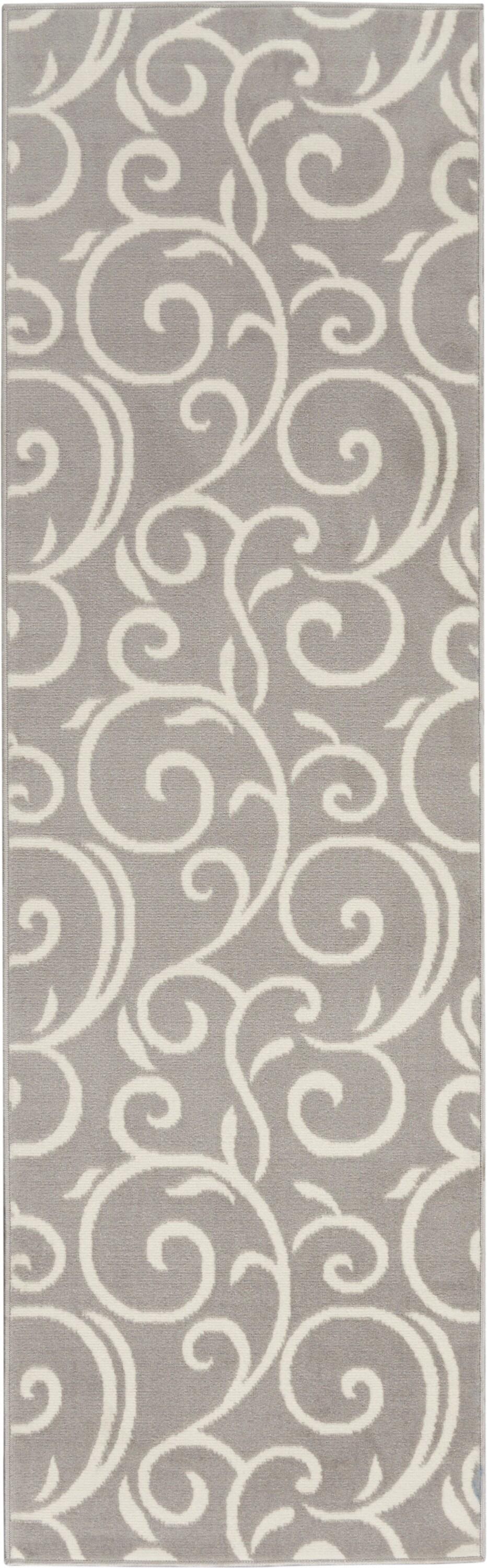 Nourison Grafix 2'3" x 7'6" (8' Runner) Grey Area Rug Bohemian Contemporary Botanical by Nourison