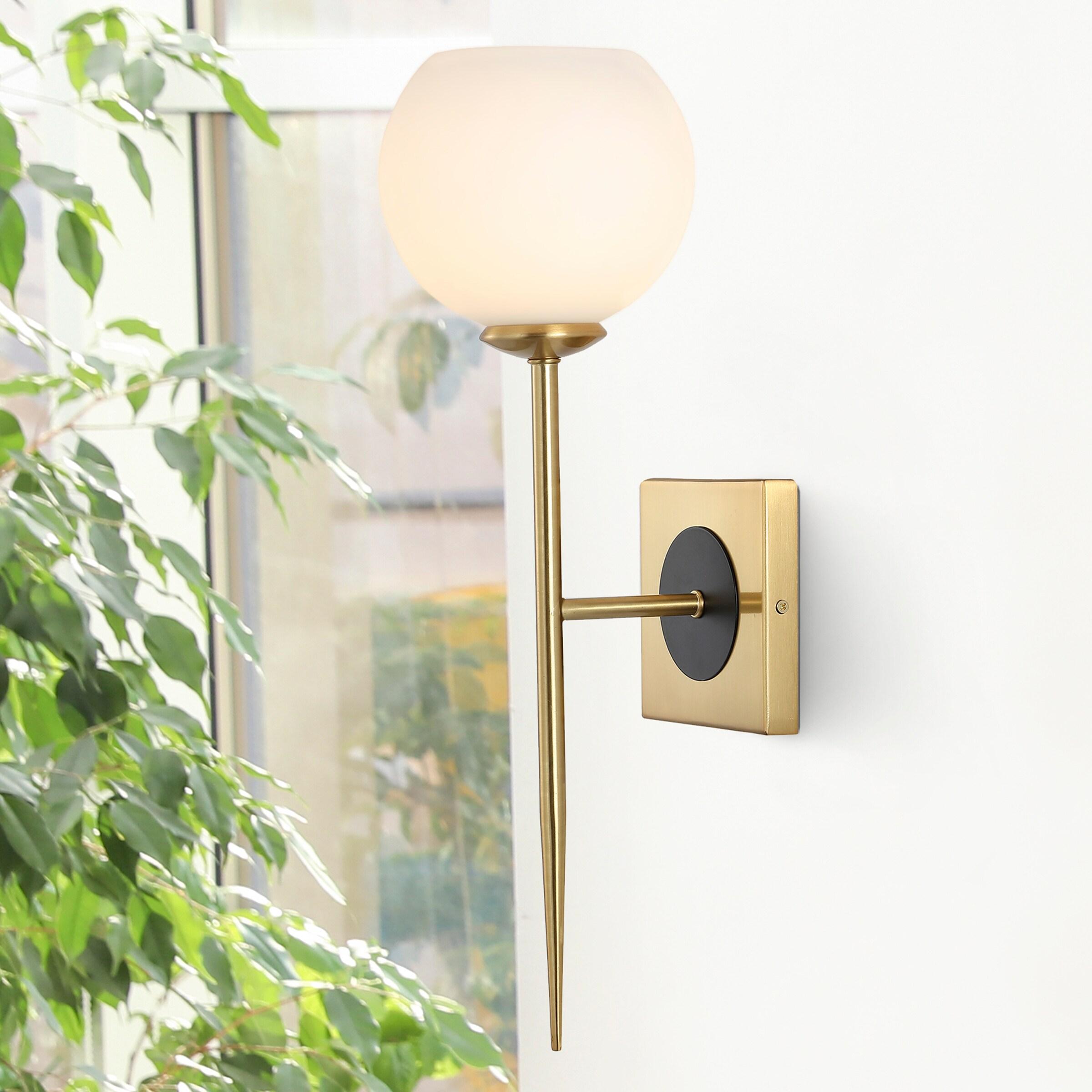 Sylvie 6" 1-Light Coastal French Country Iron LED Sconce, Brass Gold/White
