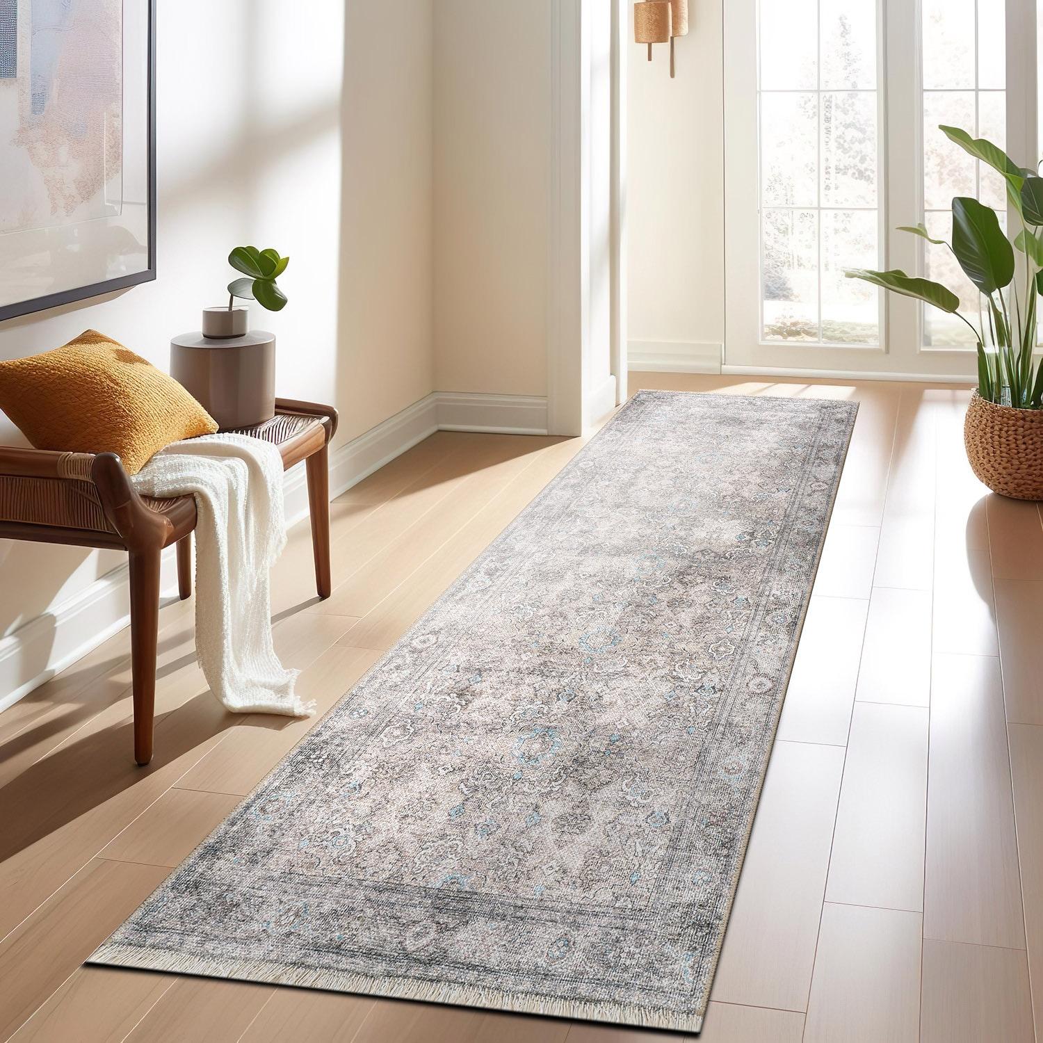 World Rug Gallery Transitional Distressed Vintage Machine Washable Area Rug- OLIVE 2'6"x7'