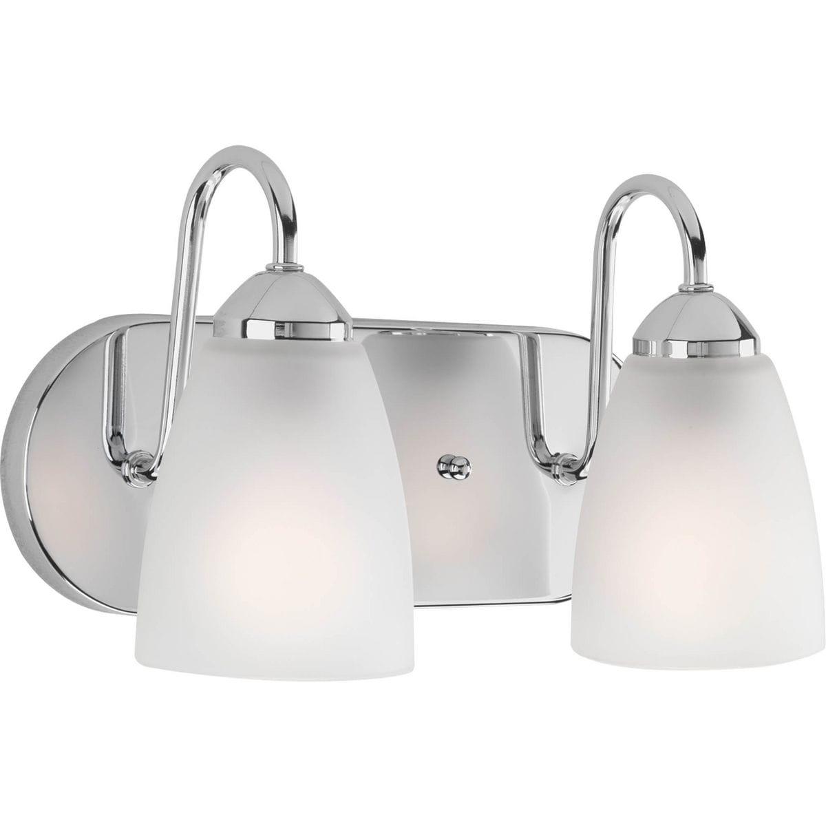 Progress Lighting Gather Collection 2-Light Bath Bracket, Polished Chrome, Etched Glass Shades