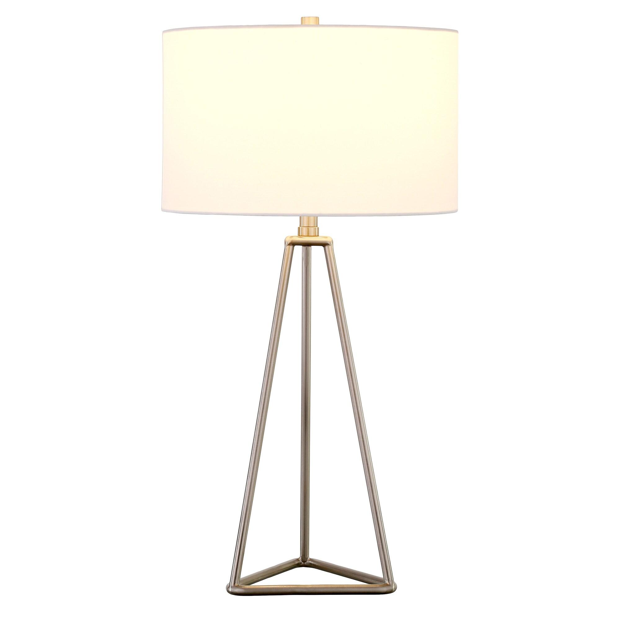 Evelyn&Zoe Gio 26.13" Tall Table Lamp with Fabric Shade in Brushed Nickel/White