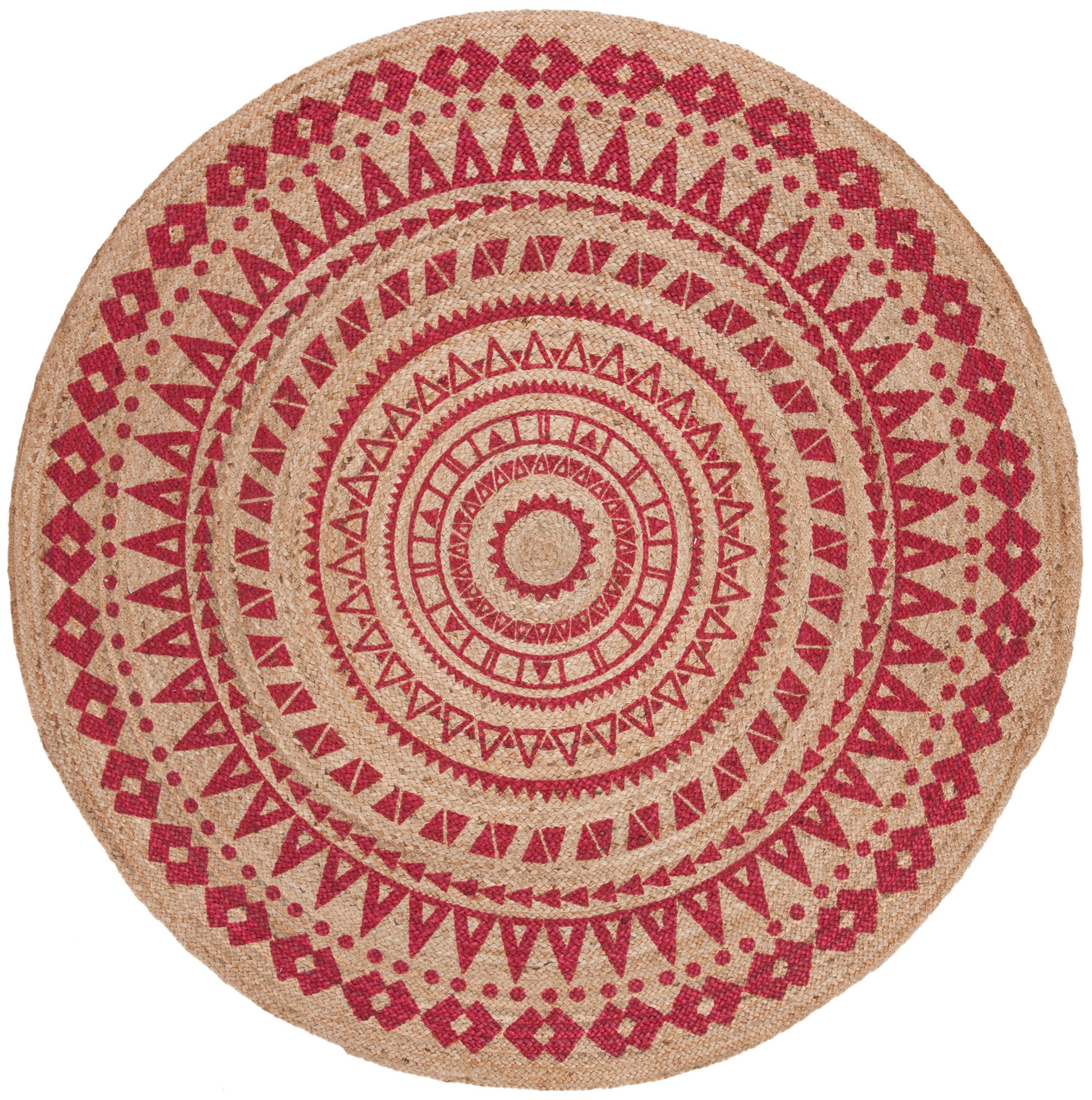 Natural Fiber NF802 Hand Woven Indoor Area Rug - Fuchsia/Natural - 4' Round - Safavieh