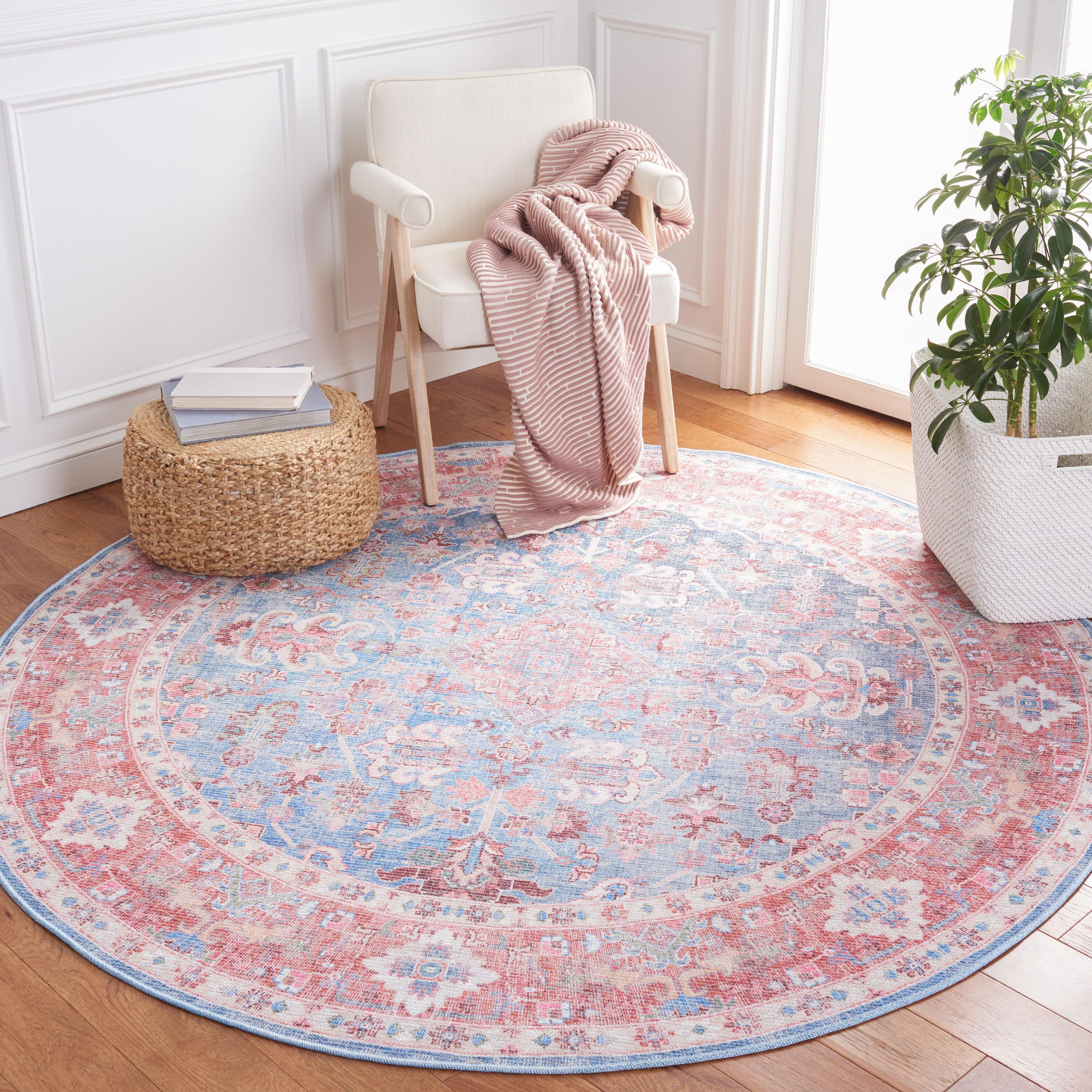 Serapi SEP515 Power Loomed Machine Washable Area Rug - Blue/Rust - 6'7" round - Safavieh.