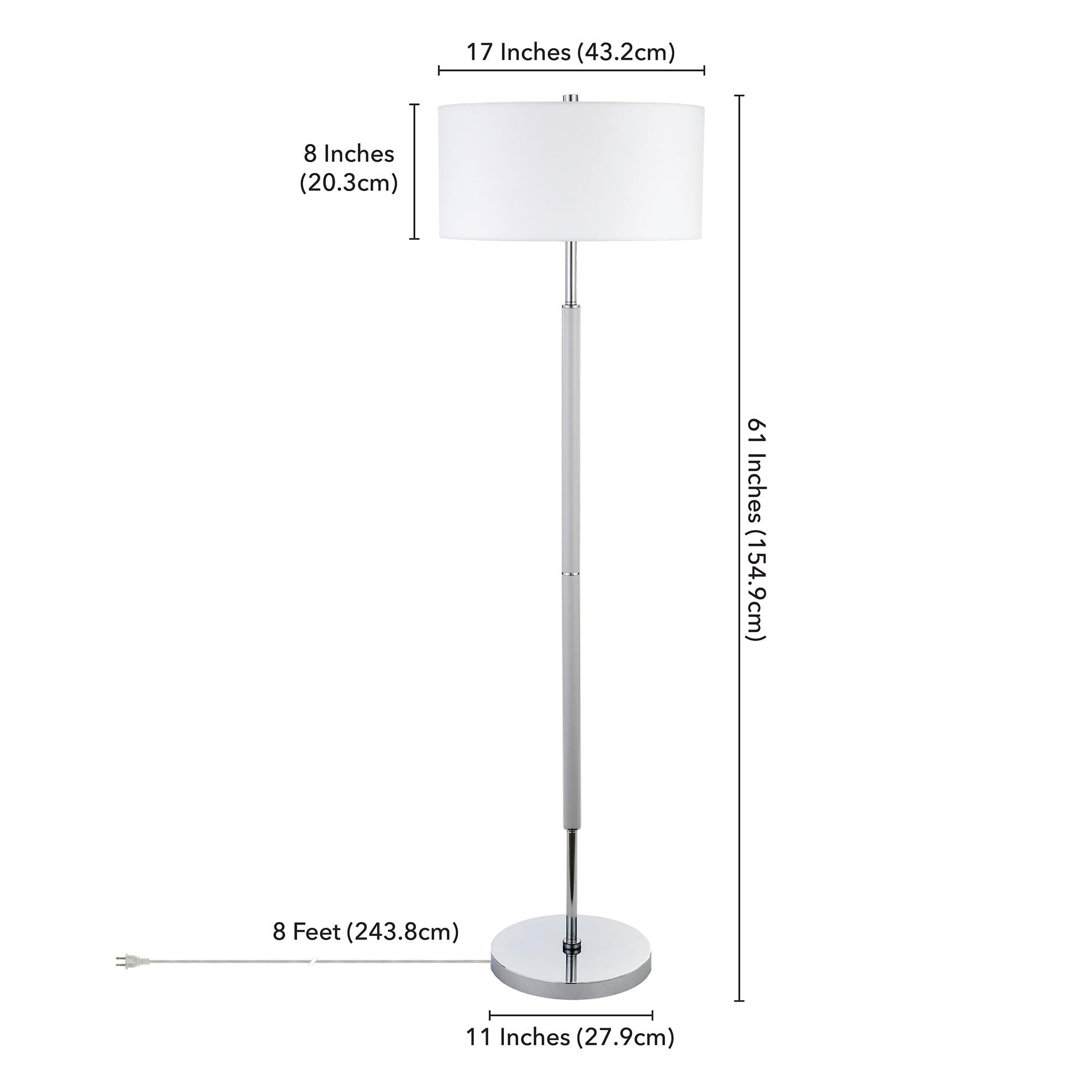 Evelyn&Zoe Simone 2-Light Floor Lamp with Fabric Shade, Cool Gray/Polished Nickel/White