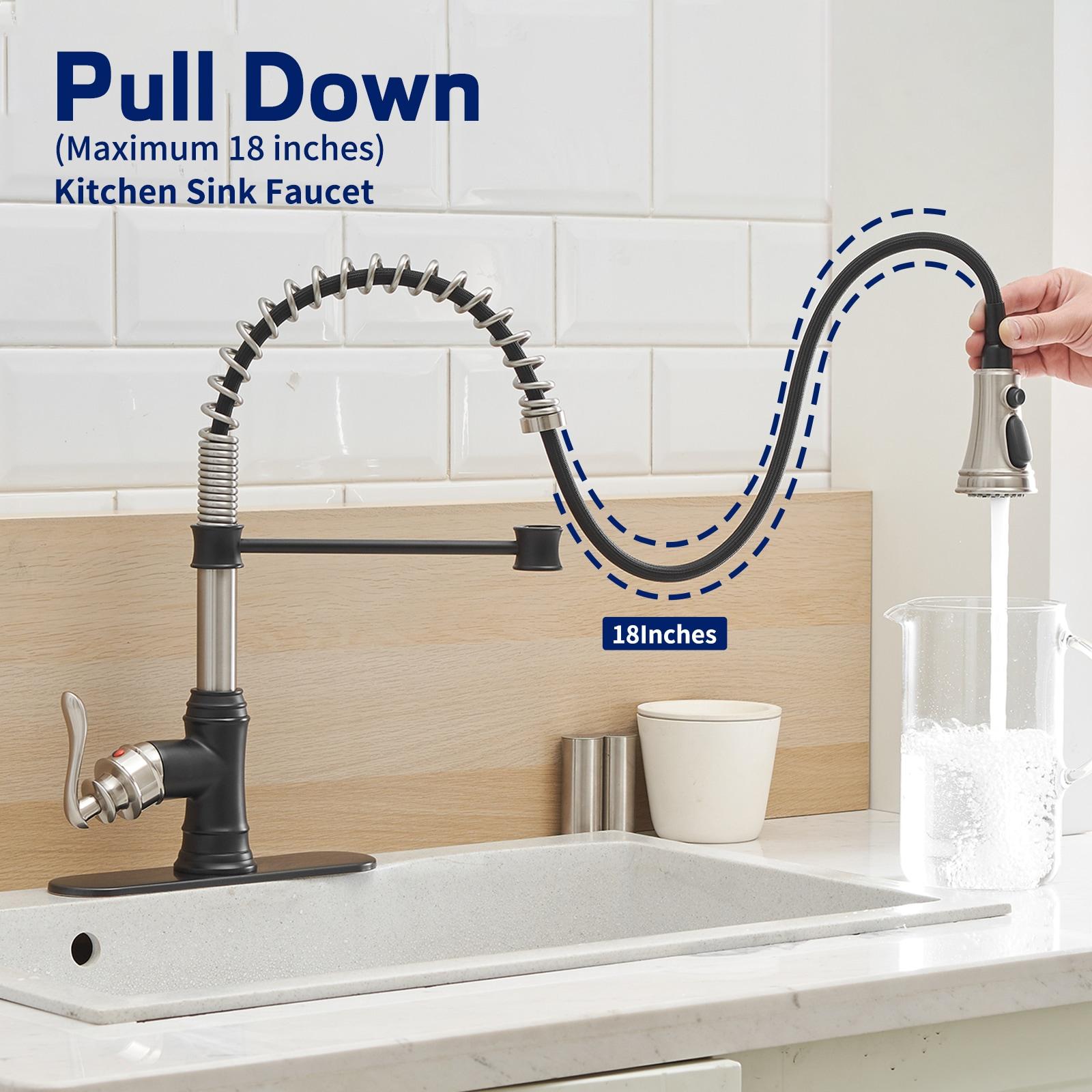 Single-Handle Pull-Down Sprayer 3 Spray High Arc Kitchen Faucet With Deck Plate