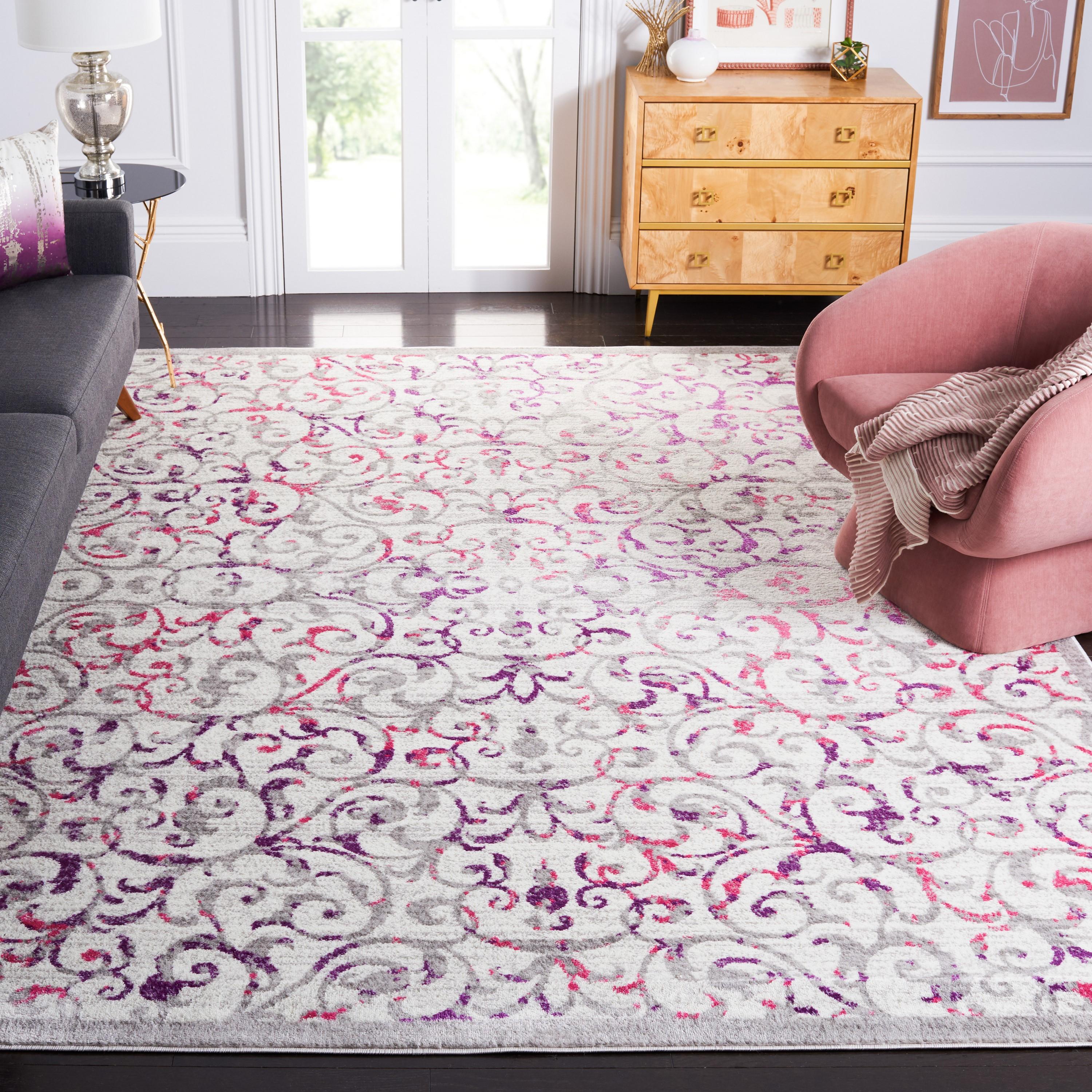 Ivory and Pink Floral 9' x 12' Synthetic Area Rug