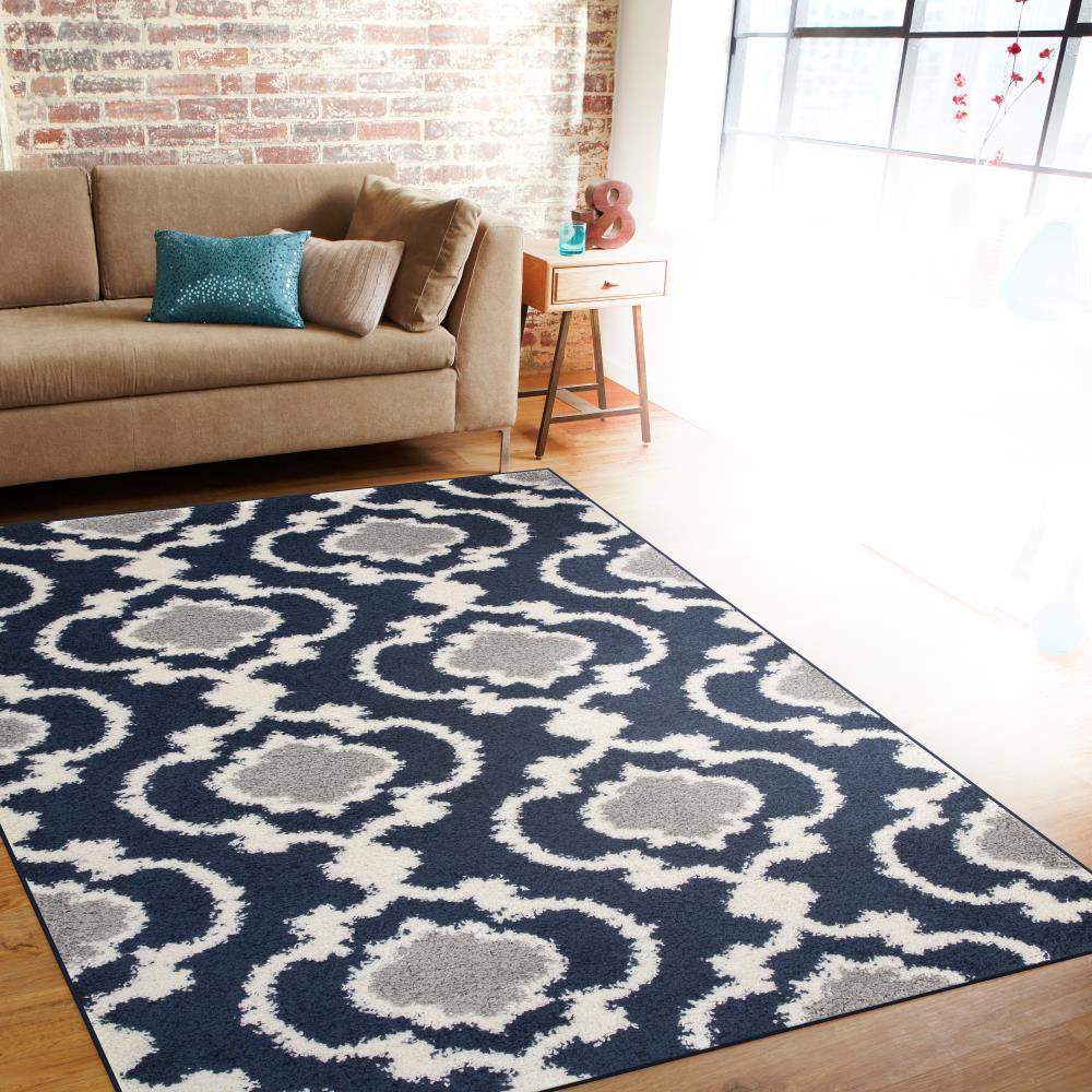 World Rug Gallery Cozy Moroccan Trellis Shag Area Rug - Navy 6'6" x 9'