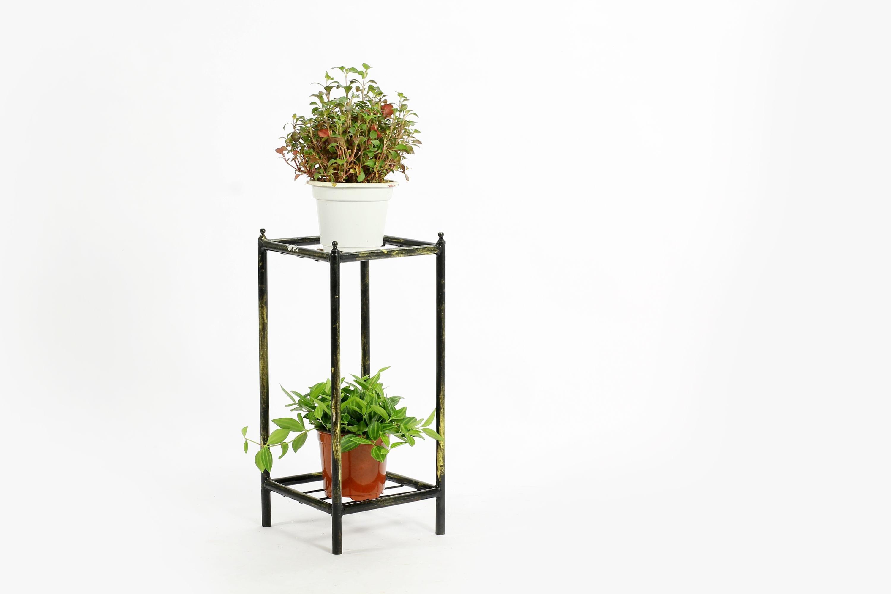 HEIMAO Stone Slab 2 Tier Small Square Cast Metal Plant Stand
