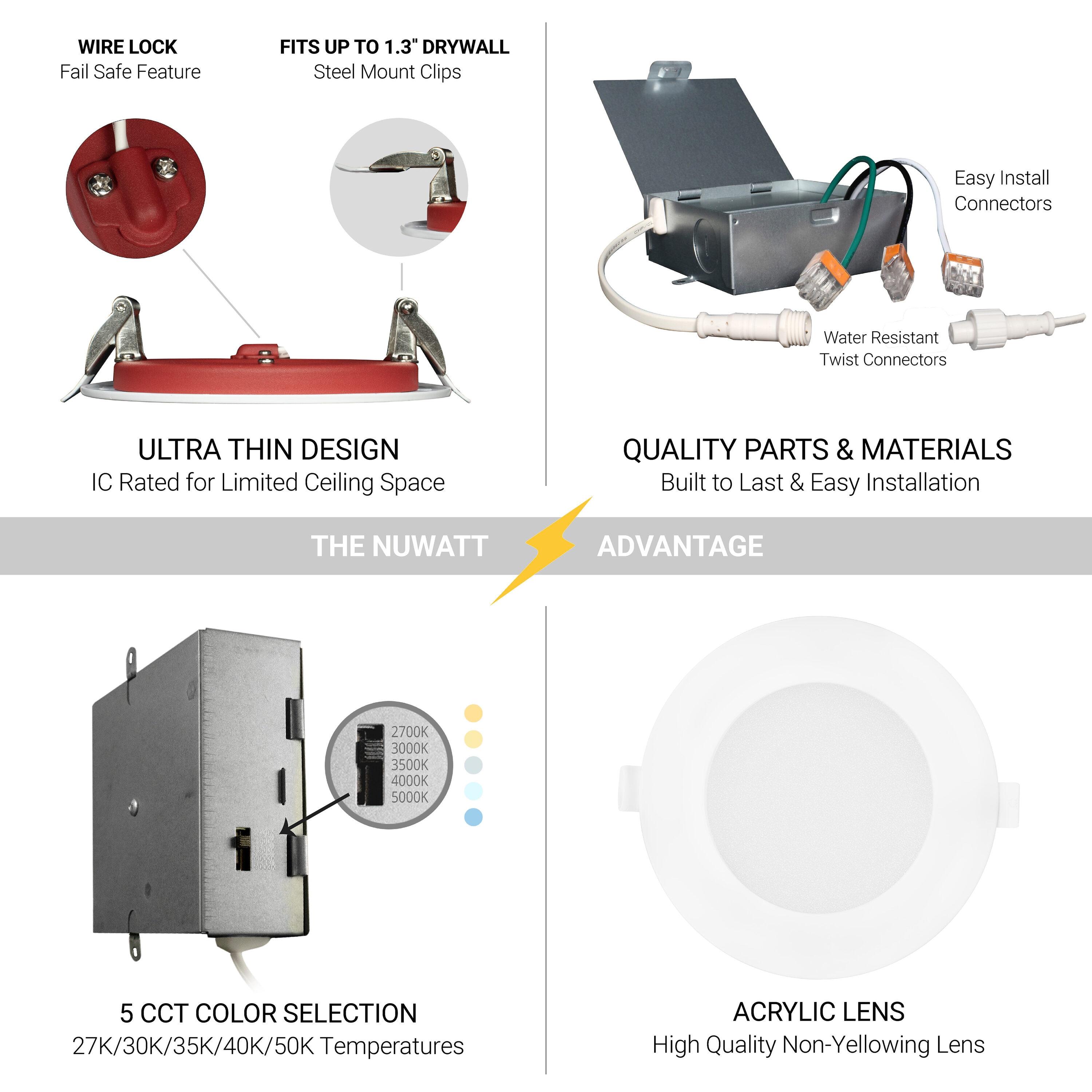 4 in. 2 HOUR Fire Rated Slim Canless LED Recessed Light 12W 5CCT 27K-50K Dimmable IC Rated 6PK