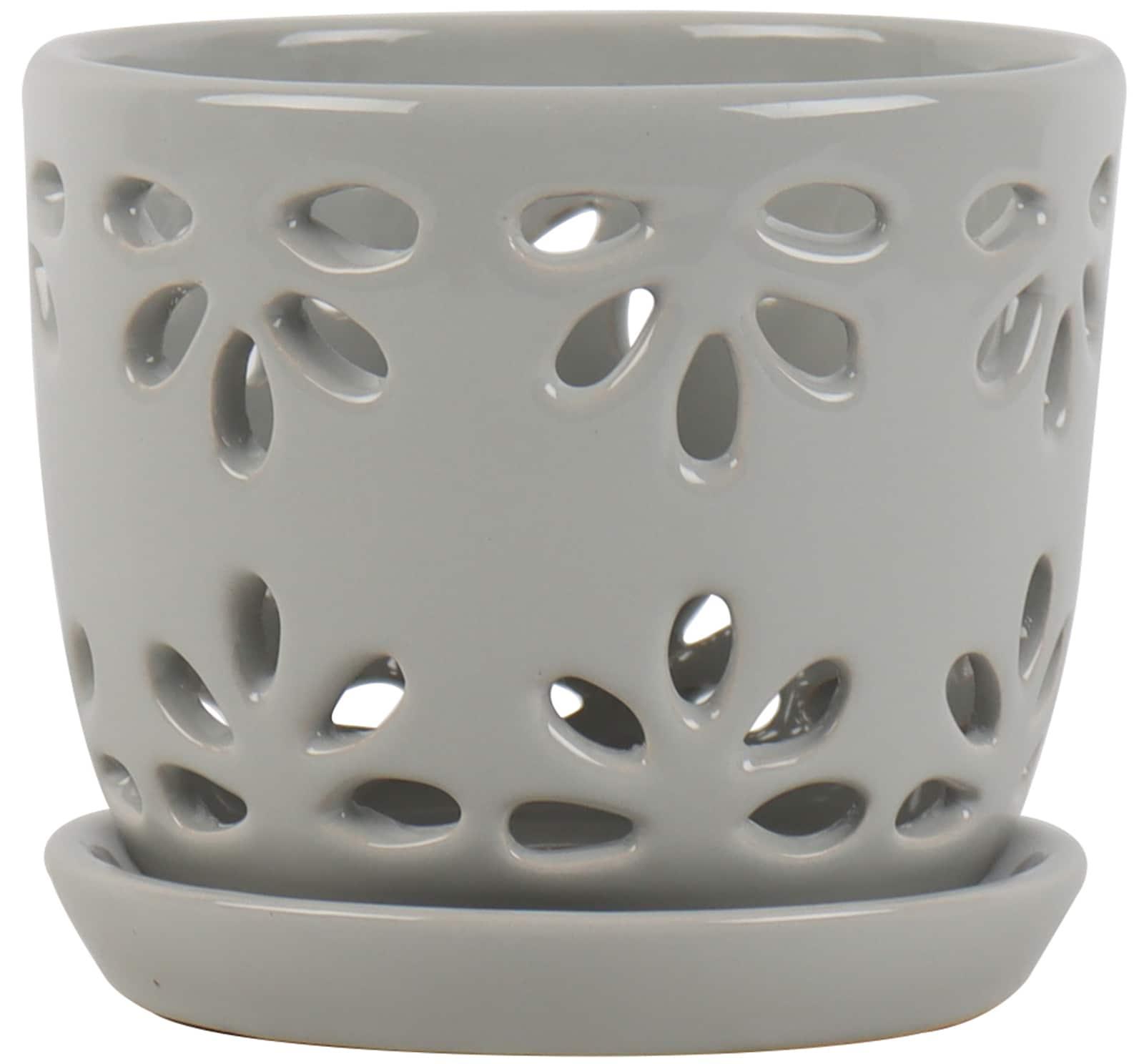 allen + roth Round 6.02-in W x 5.31-in H x 6.02-in D Gray Ceramic Indoor Orchid basket