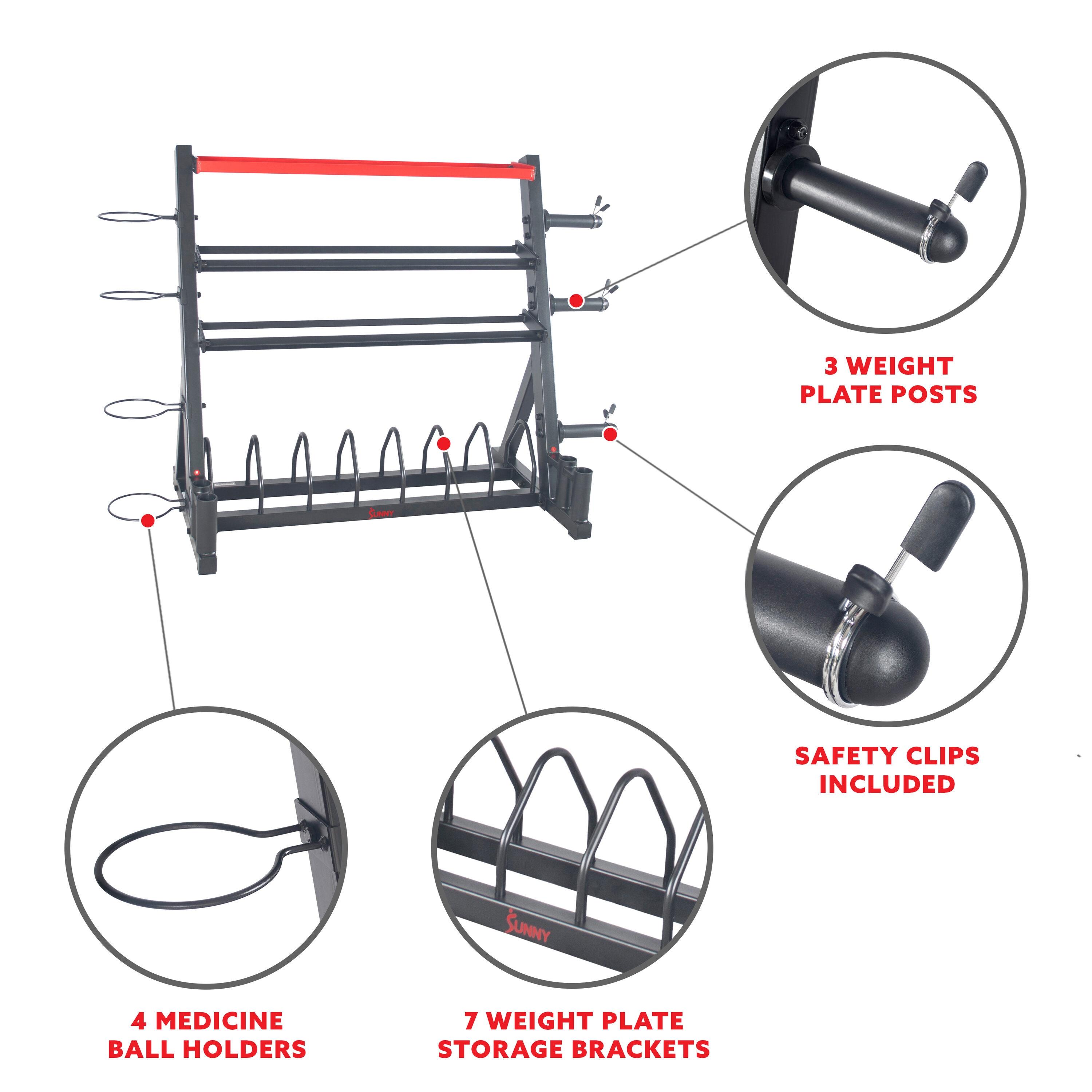 Sunny Health & Fitness All-In-One Weights Storage Rack Stand