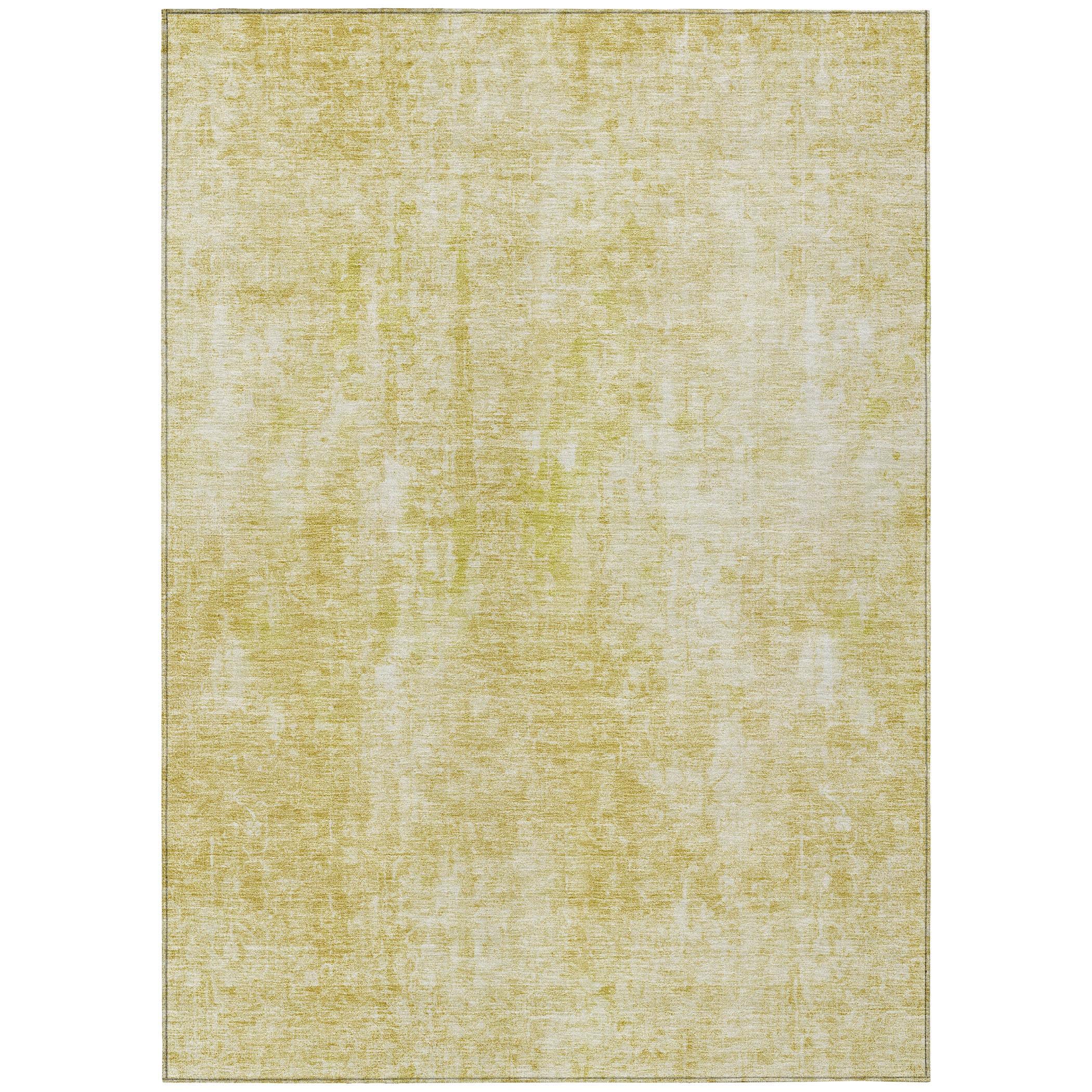 Gold Abstract Washable Synthetic 3' x 5' Area Rug
