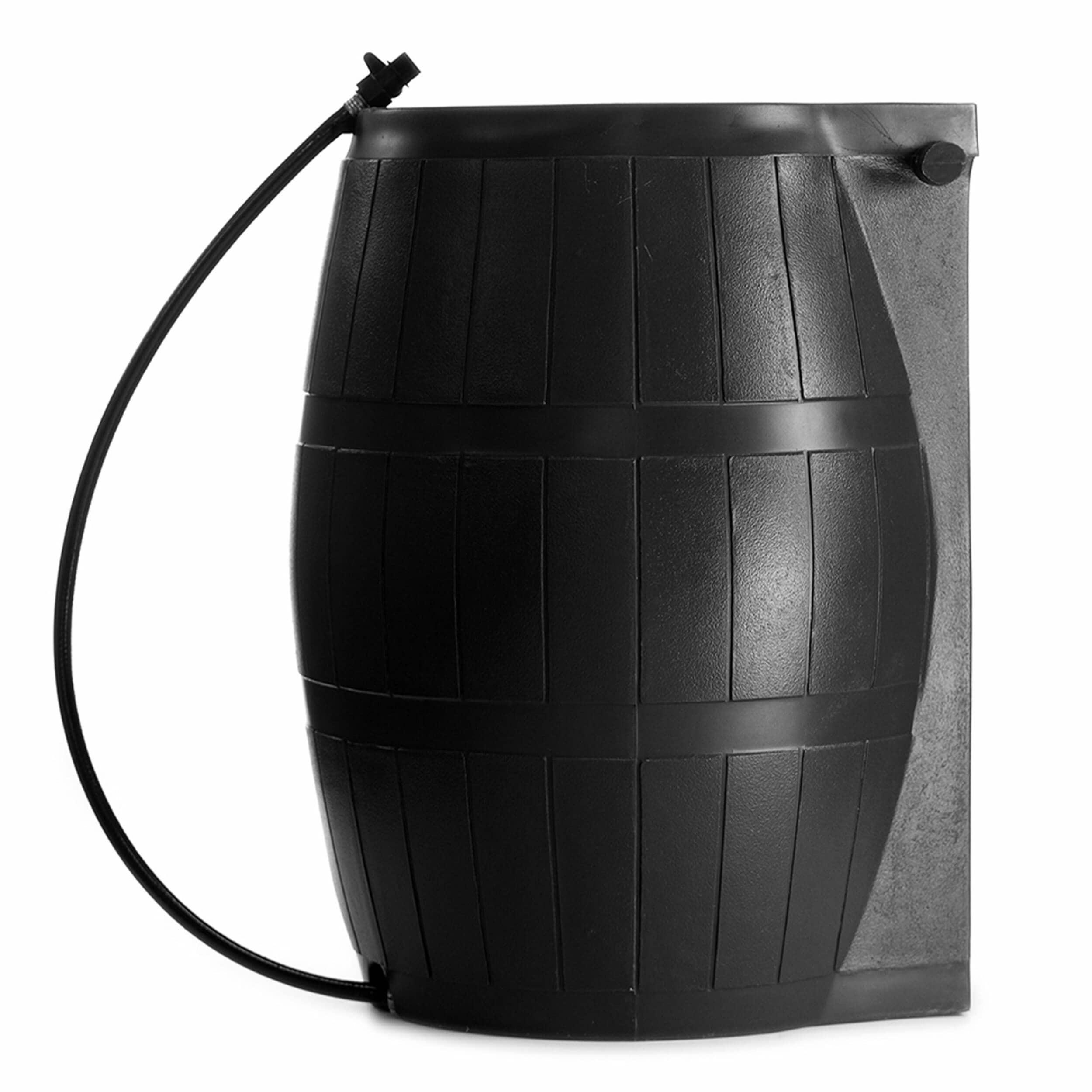 FCMP Outdoor RC4000-BLK 50 Gallon Flat Back Outdoor Home Rain Catcher Water Storage Collection Barrel for Watering Outdoor Plants and Gardens, Black