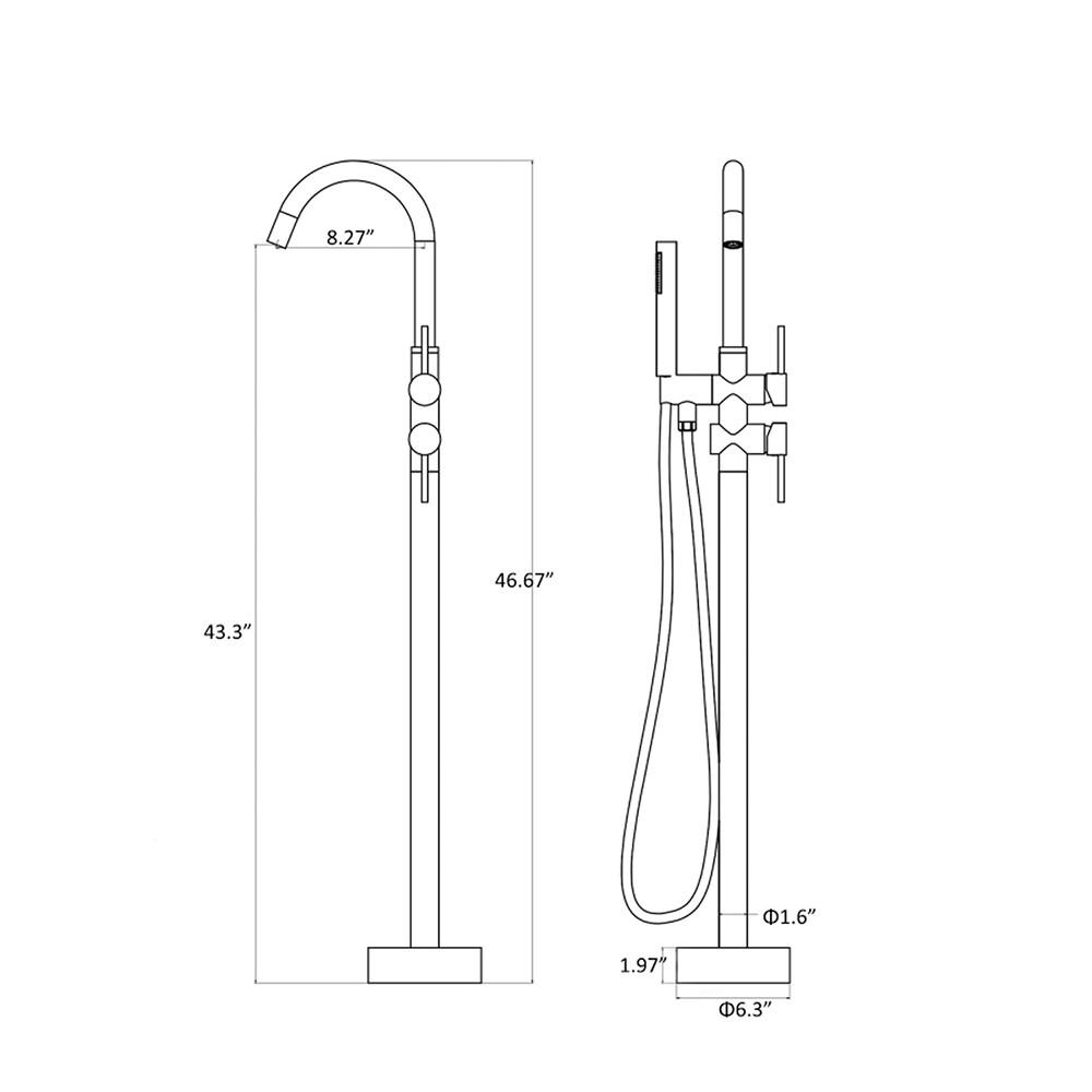 Double Handle Floor Mounted Freestanding Tub Filler With Handshower