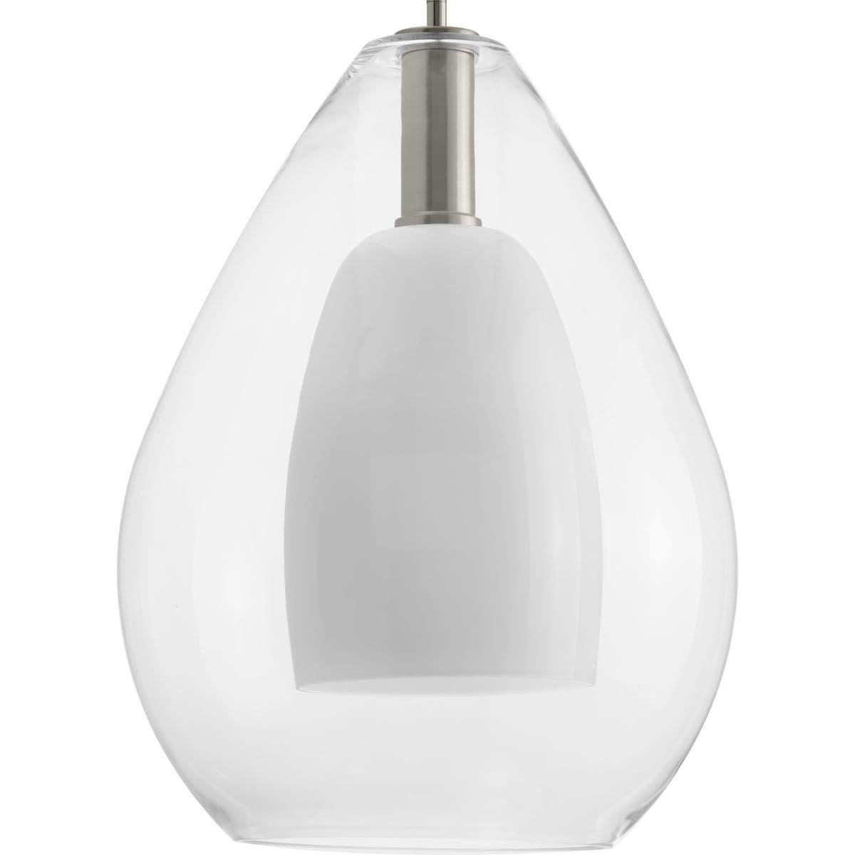 Progress Lighting Carillon 1-Light Pendant, Brushed Nickel, Clear and Opal Glass Shade