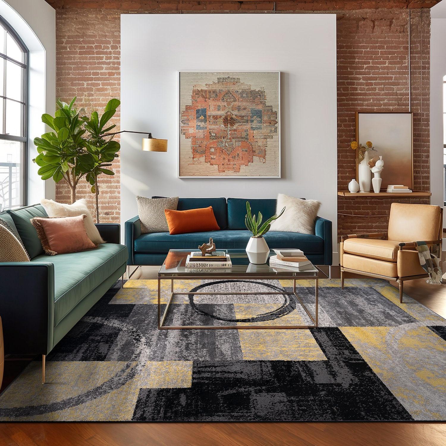 World Rug Gallery Abstract Circle Yellow 7'10"x10'2" Area Rug